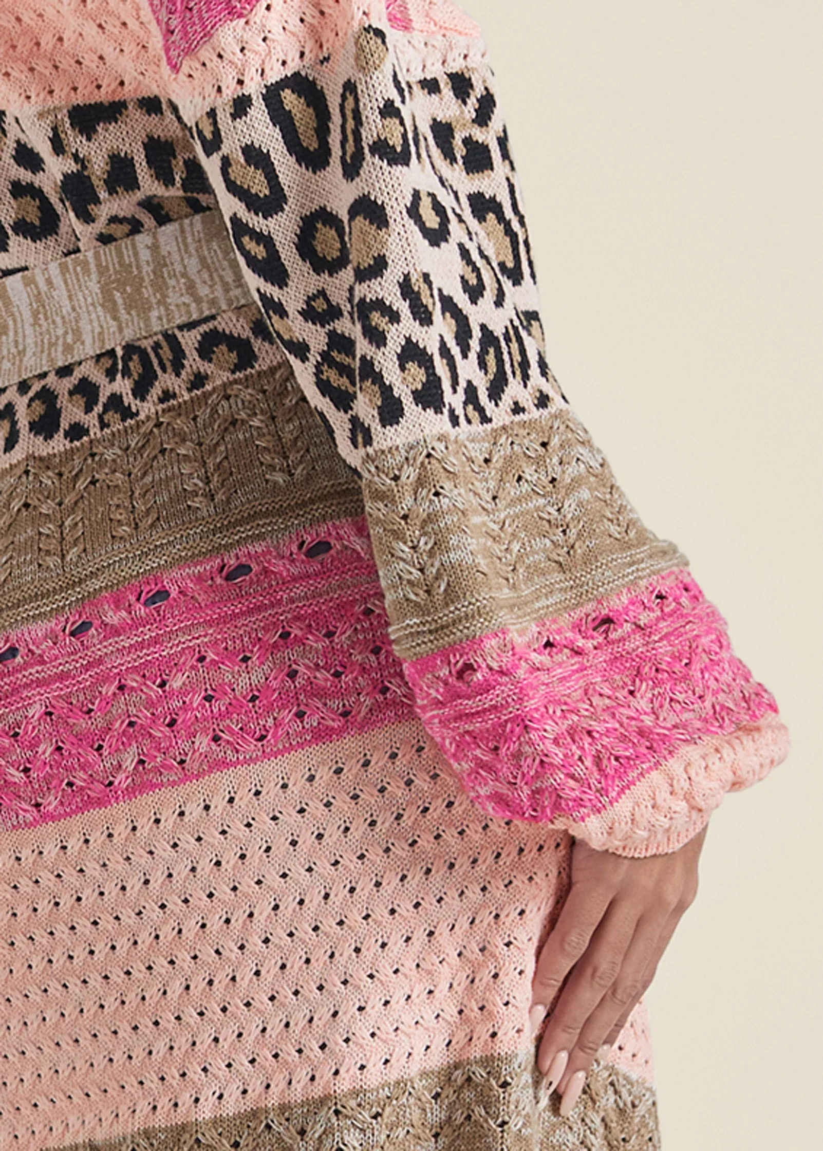 Mixed Print Belted Duster - Pink Multi - Image 4