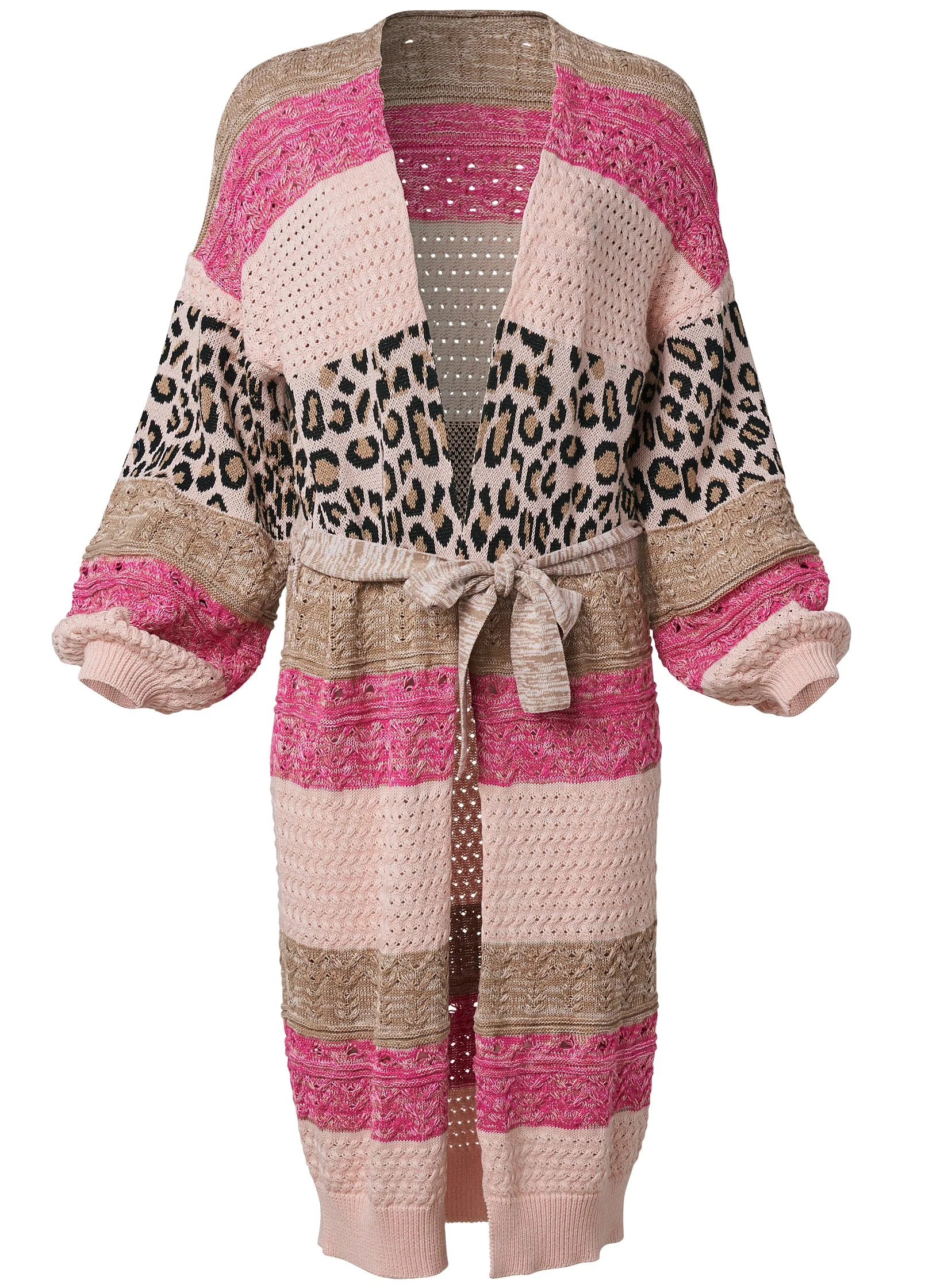 Mixed Print Belted Duster - Pink Multi - Image 5