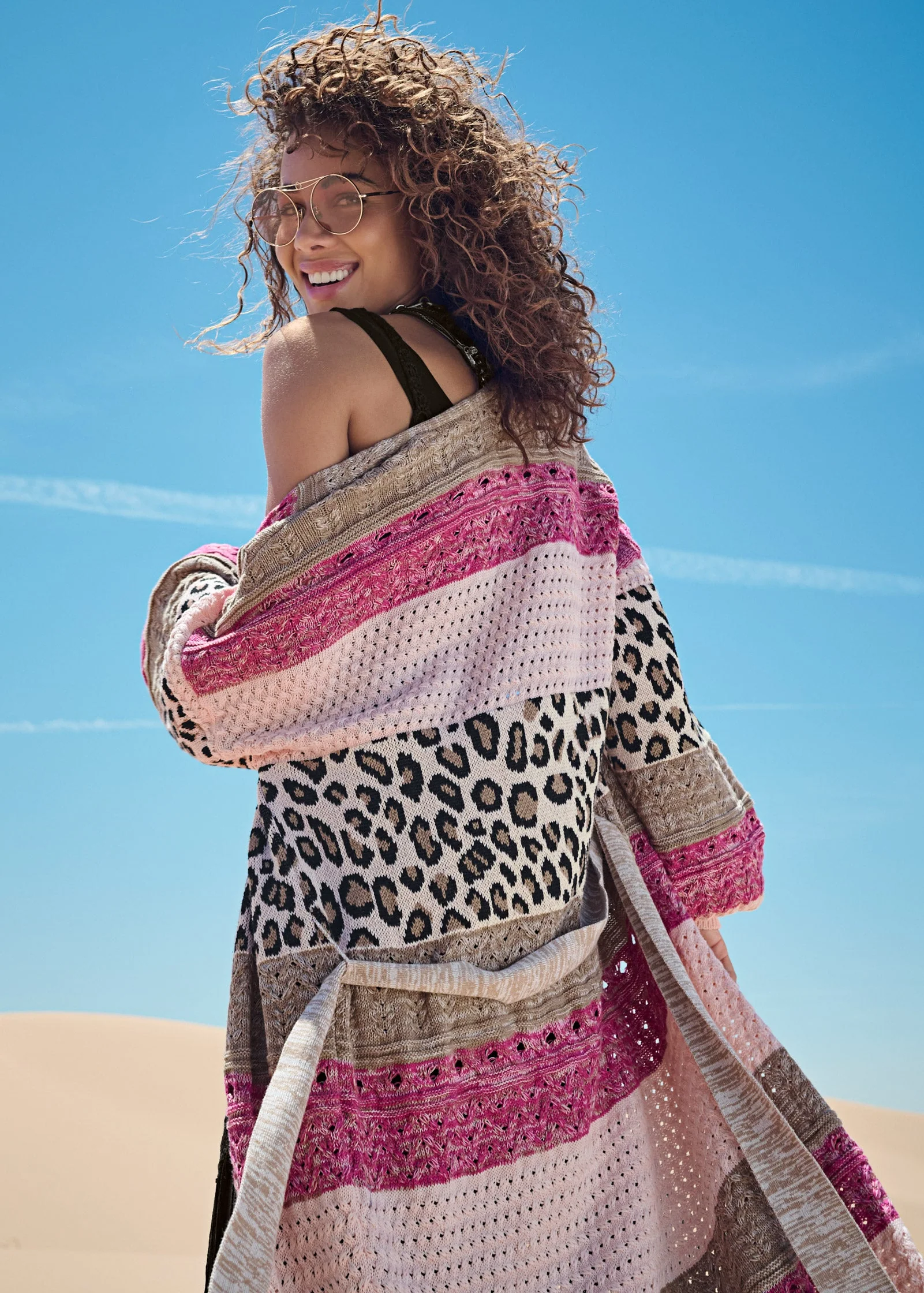 Mixed Print Belted Duster - Pink Multi - Image 8