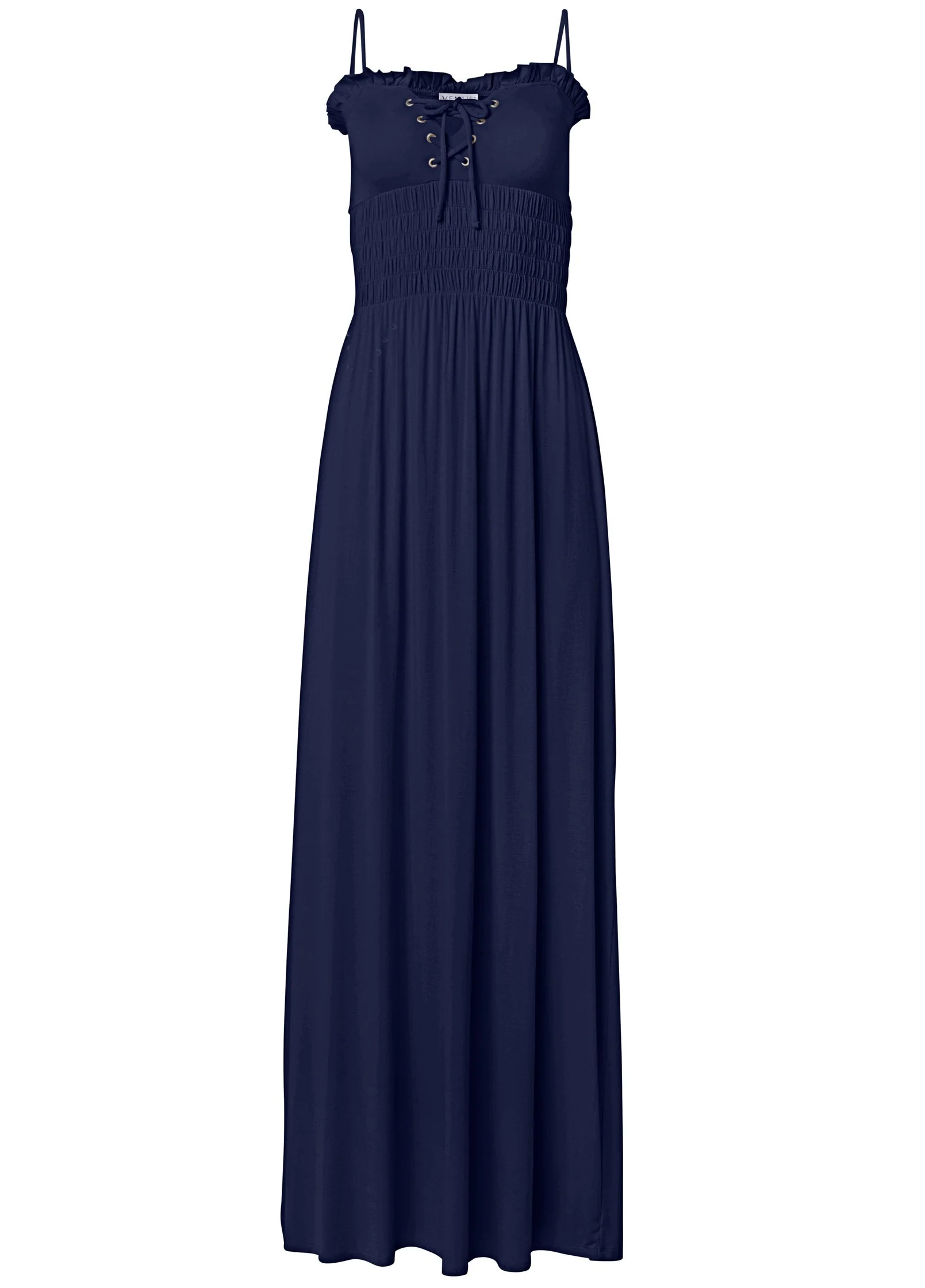 Smocked Lace-Up Dress - Navy - Image 5