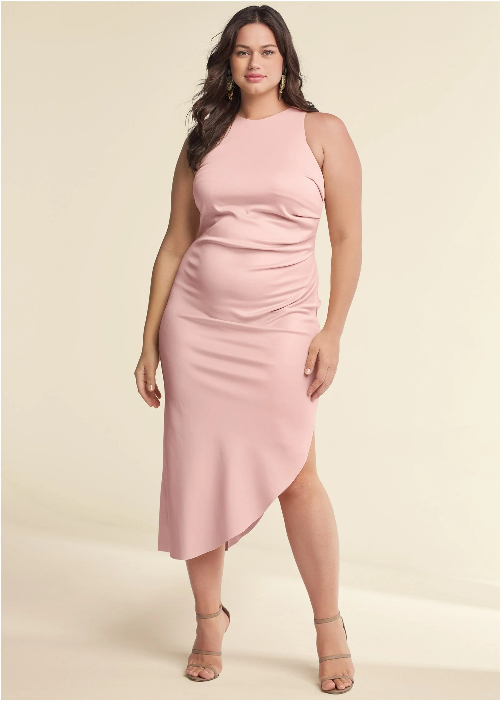 Ruched Bodycon Dress - Peach - Image 5