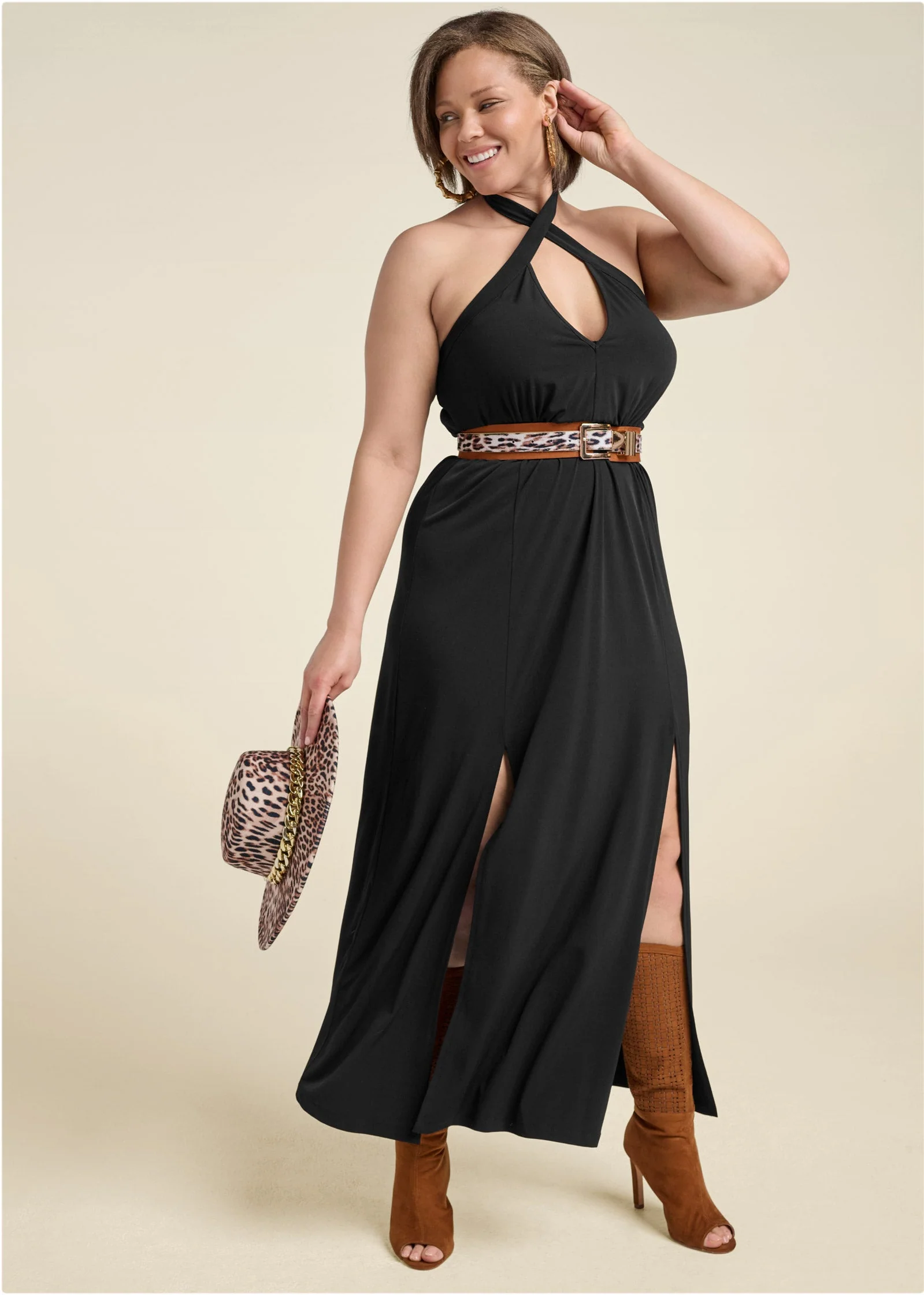 Cross Neck Halter Dress - Black - Image 11