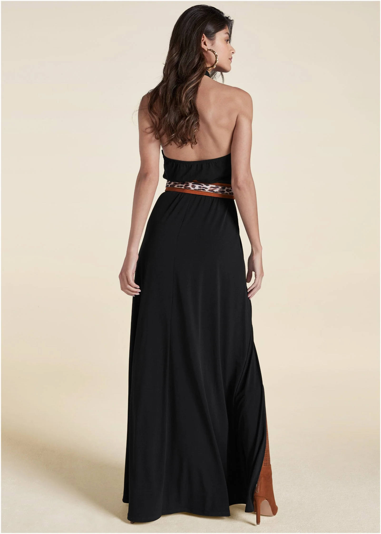 Cross Neck Halter Dress - Black - Image 2