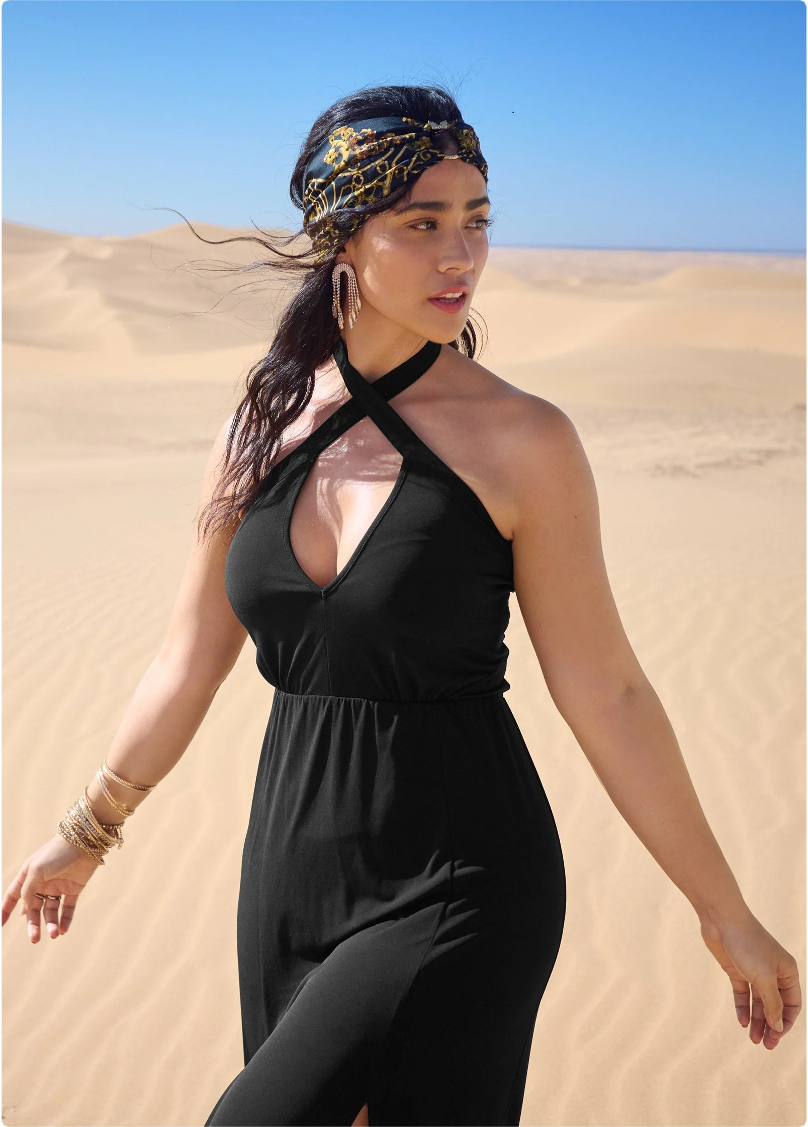 Cross Neck Halter Dress - Black - Image 9
