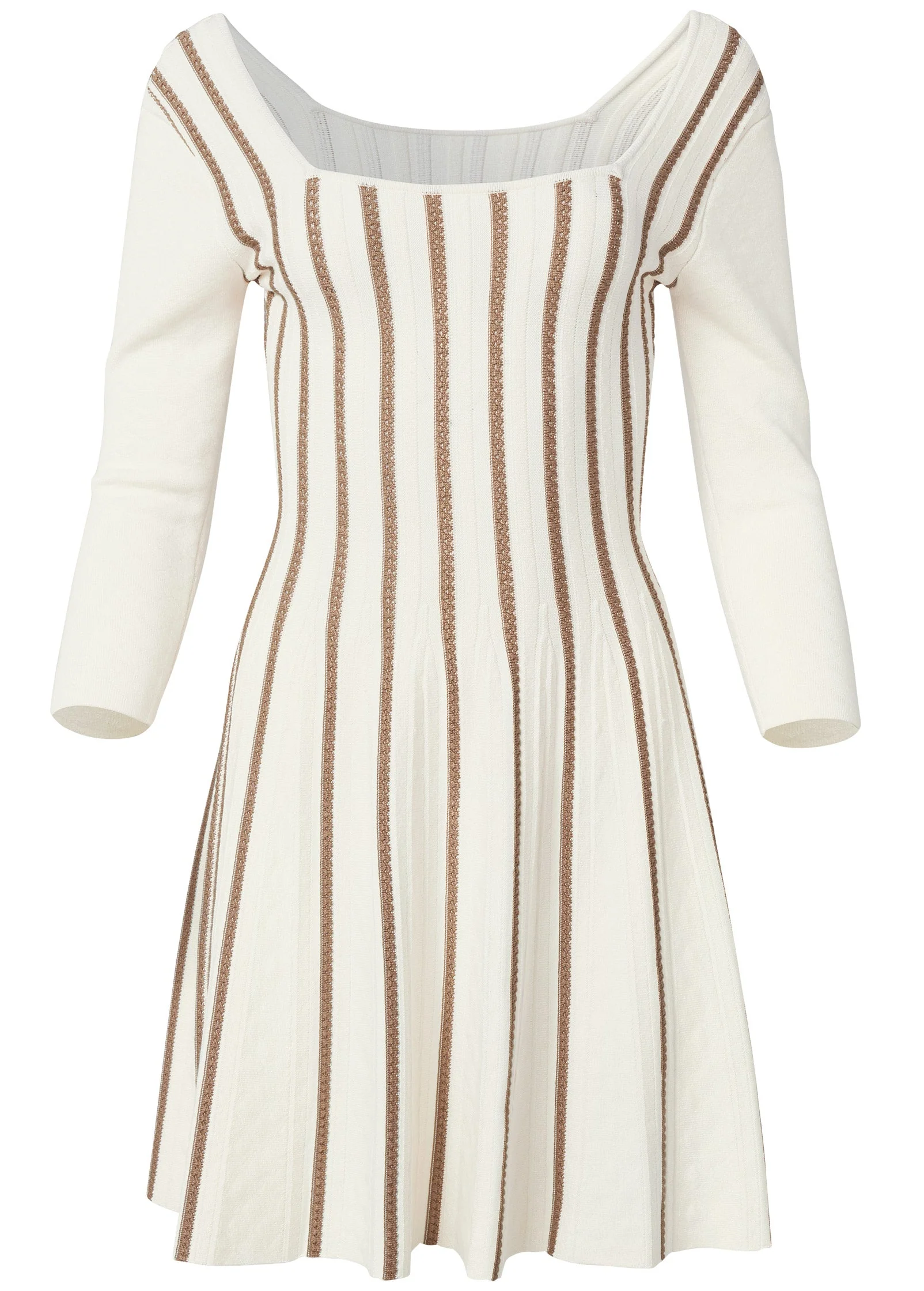A-Line Sweater Dress - White & Brown - Image 5