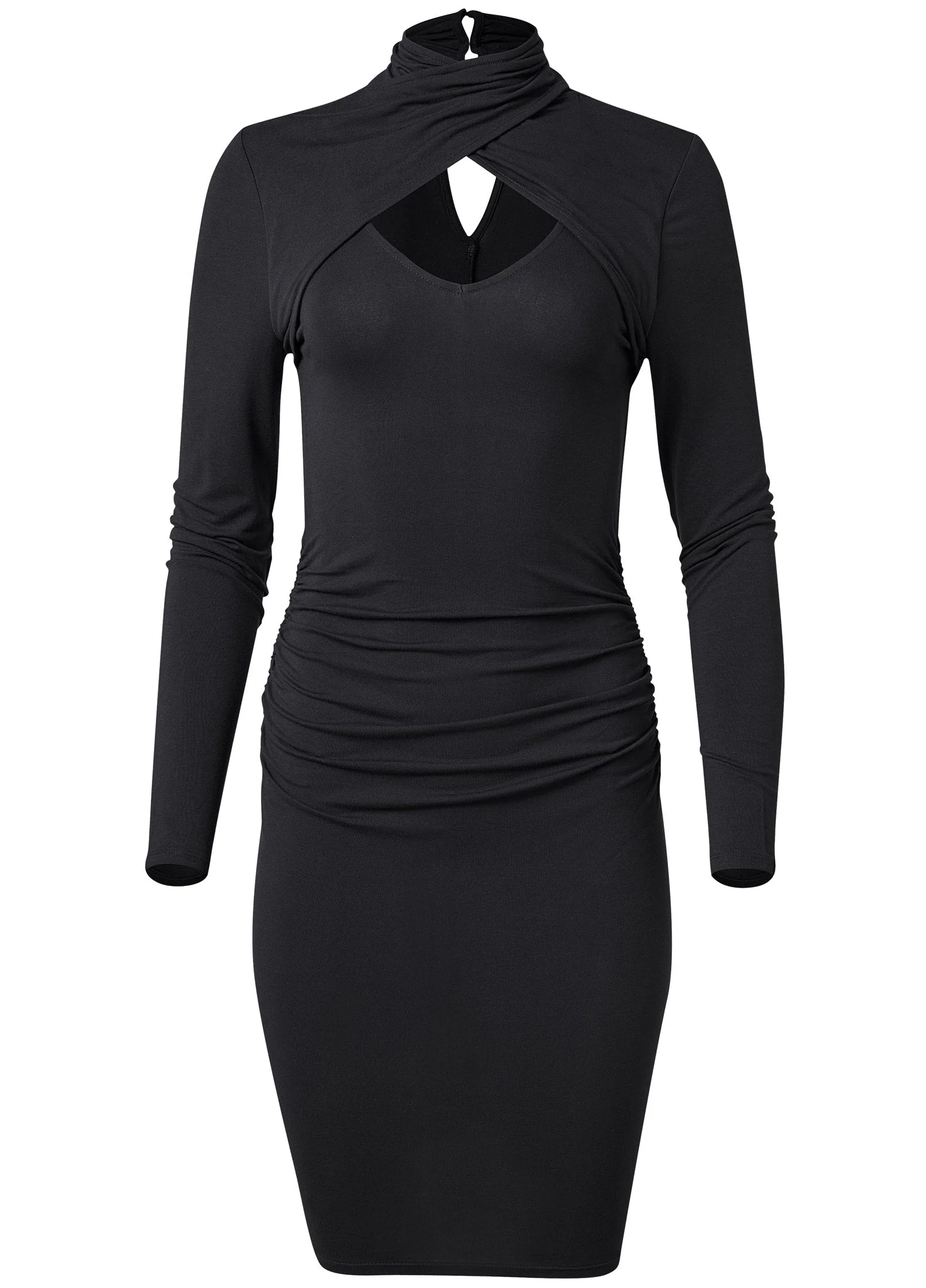 Mock-Neck Casual Dress  - Black - Image 6
