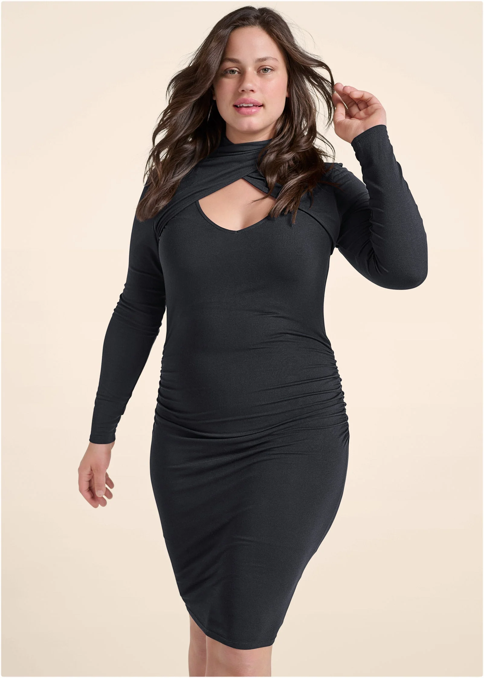 Mock-Neck Casual Dress  - Black - Image 7
