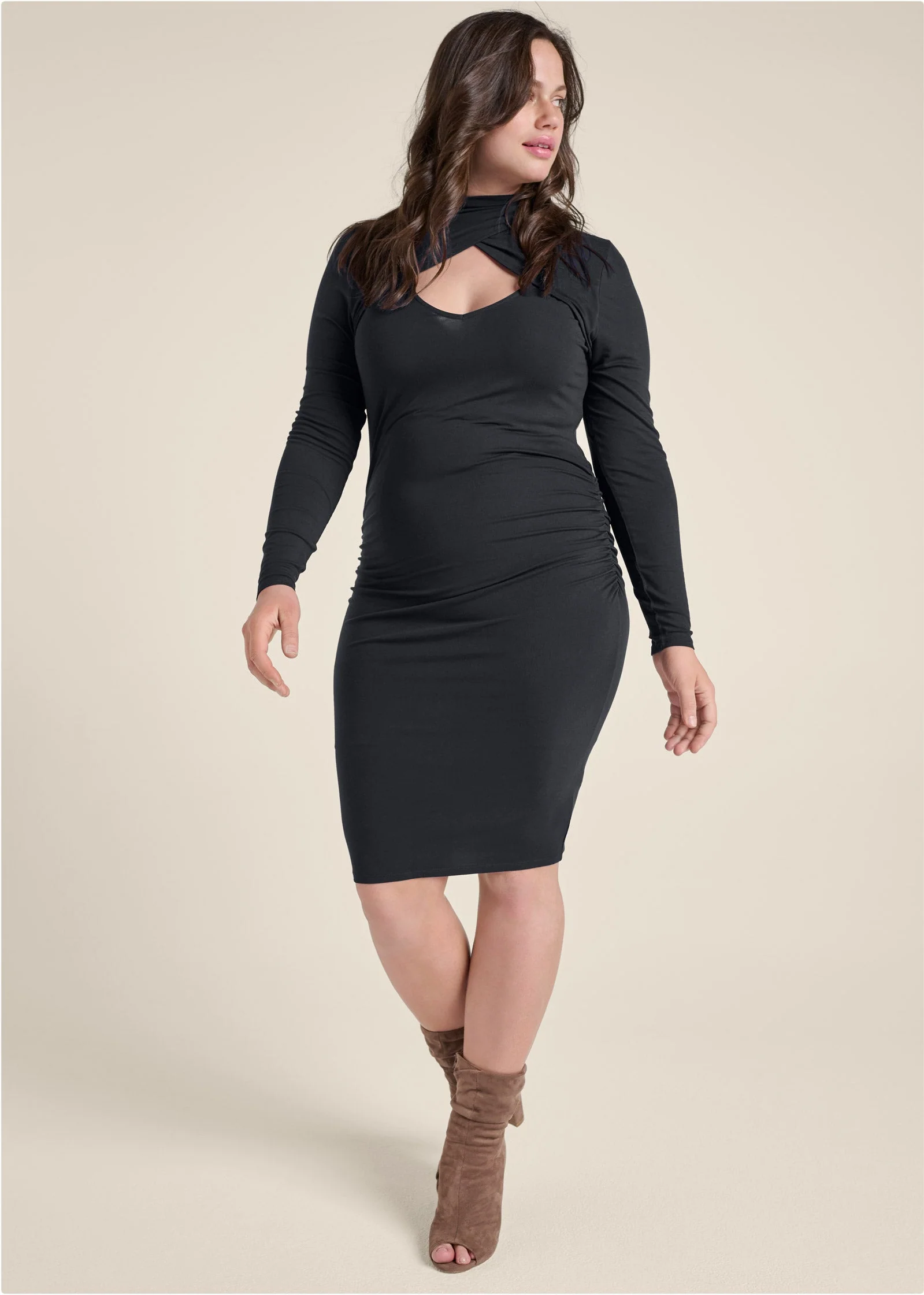 Mock-Neck Casual Dress  - Black - Image 8
