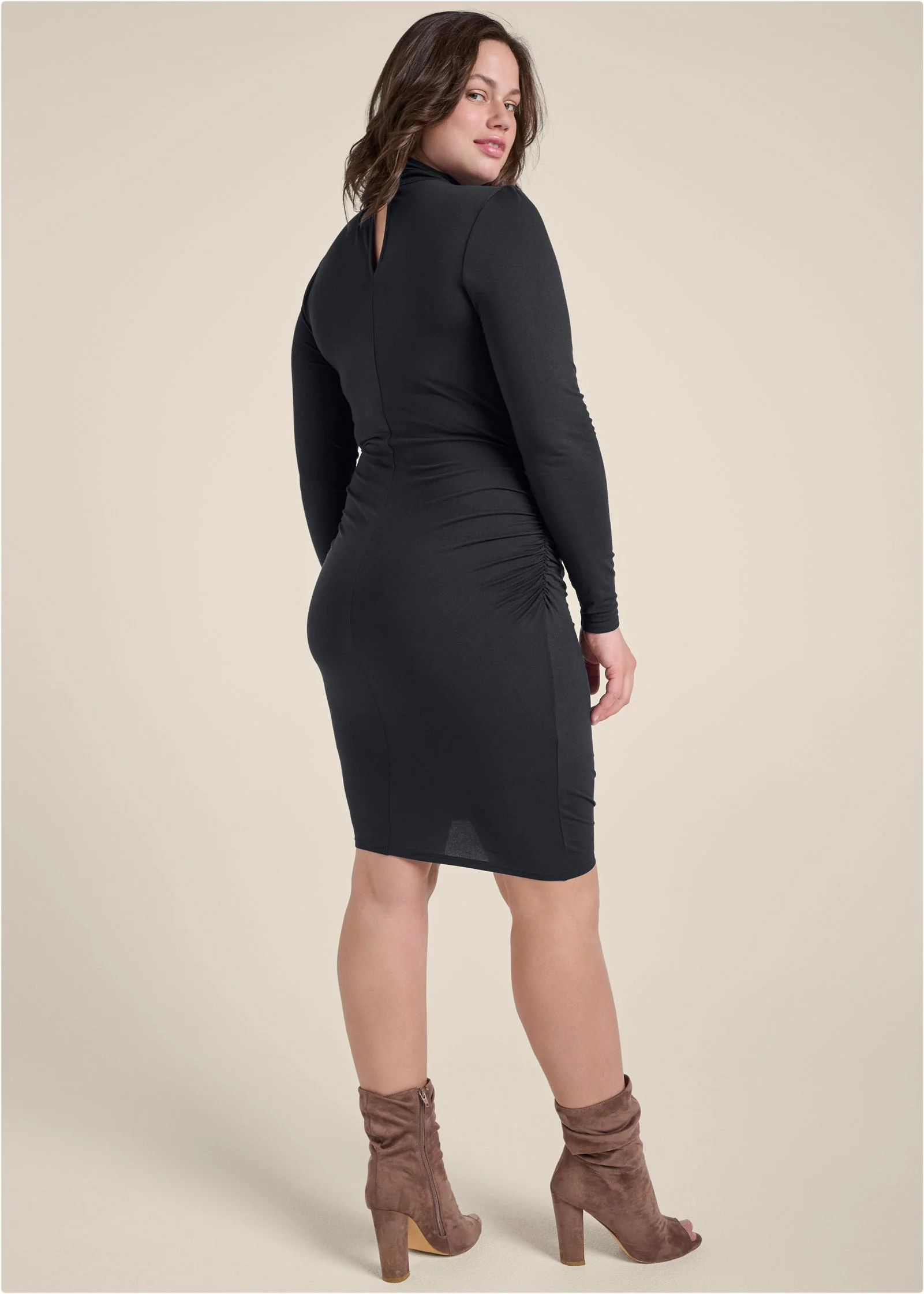 Mock-Neck Casual Dress  - Black - Image 9