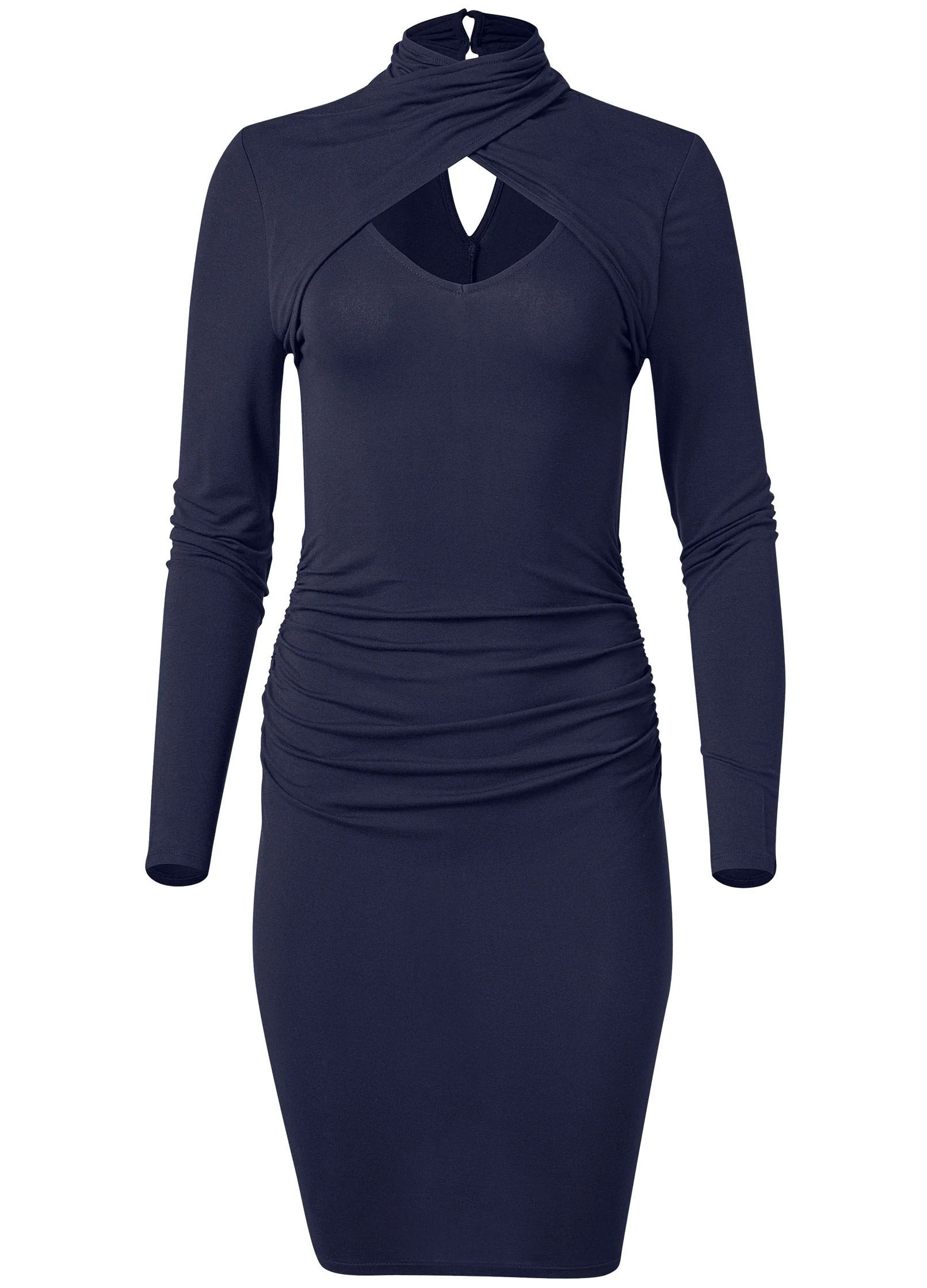 Mock-Neck Casual Dress - Navy - Image 6