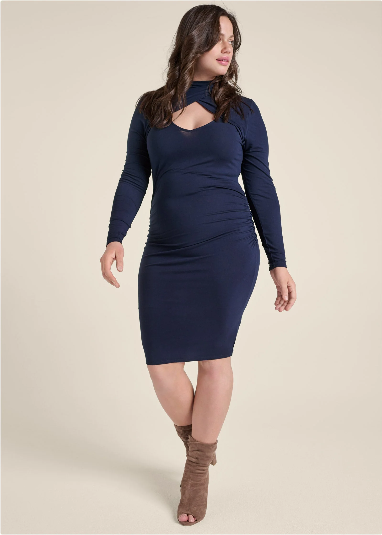 Mock-Neck Casual Dress - Navy - Image 8