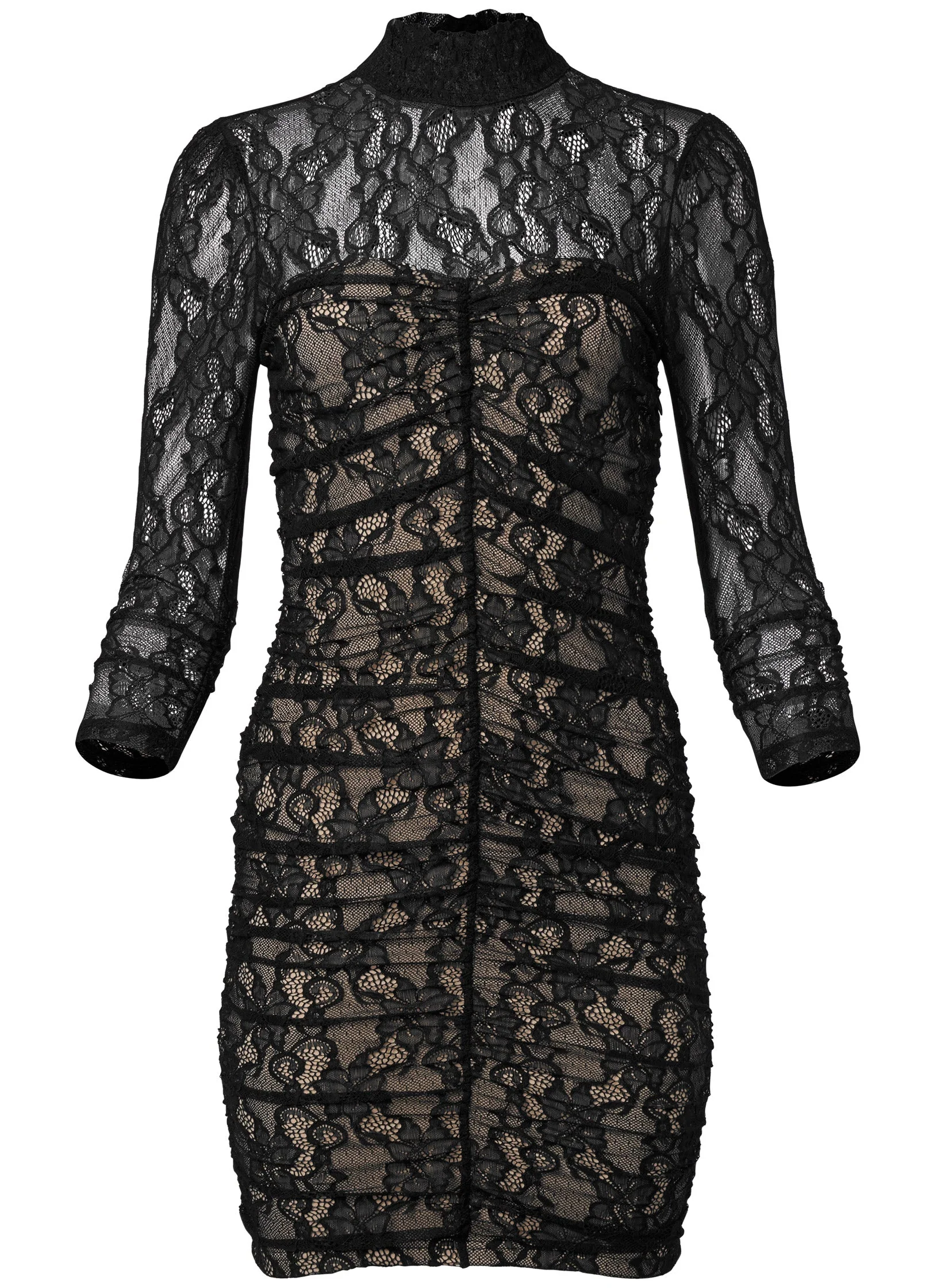 Mock-Neck Lace Dress - Black & Nude - Image 6