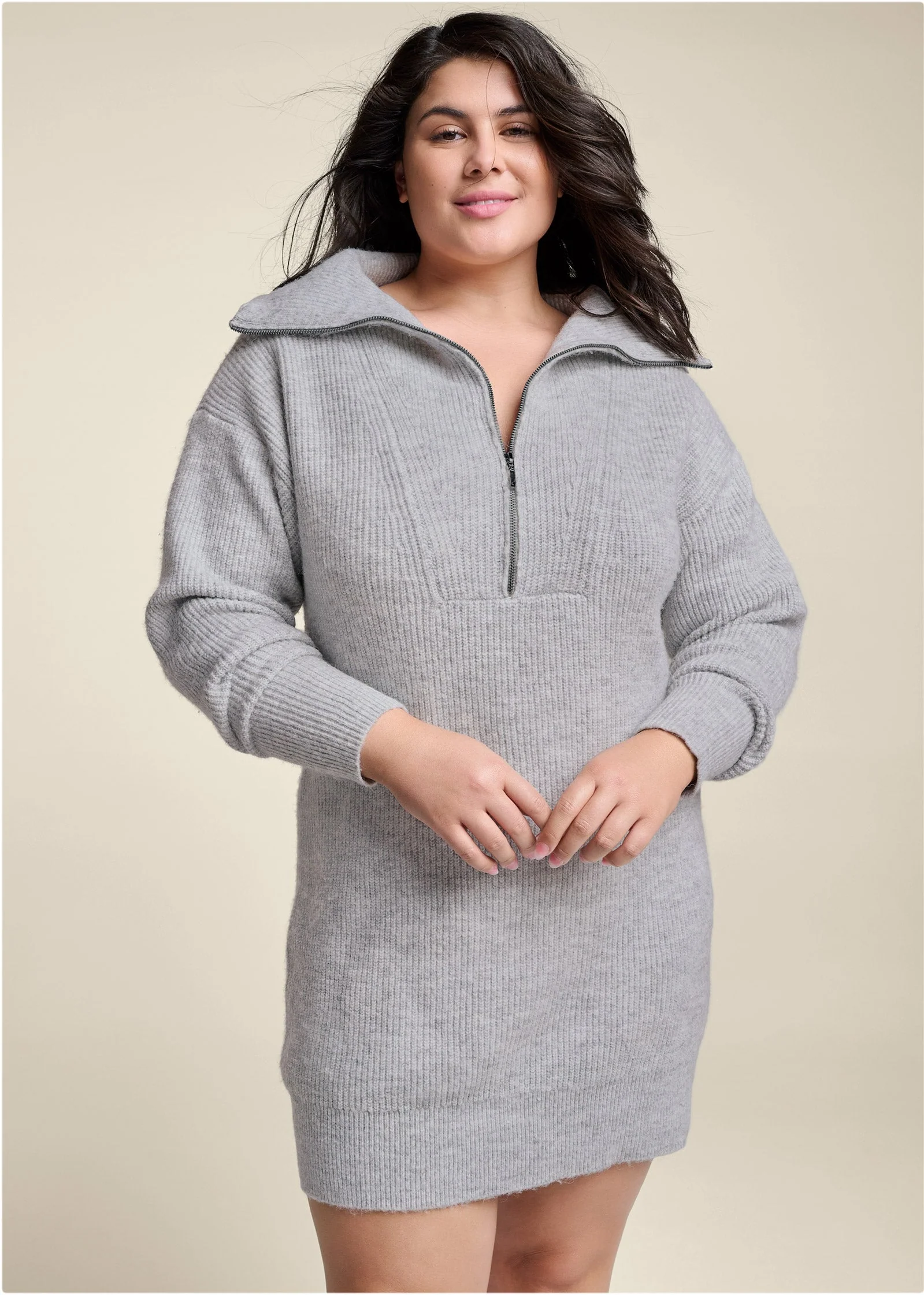 Zip Front Sweater Dress  - Heather Grey - Image 11