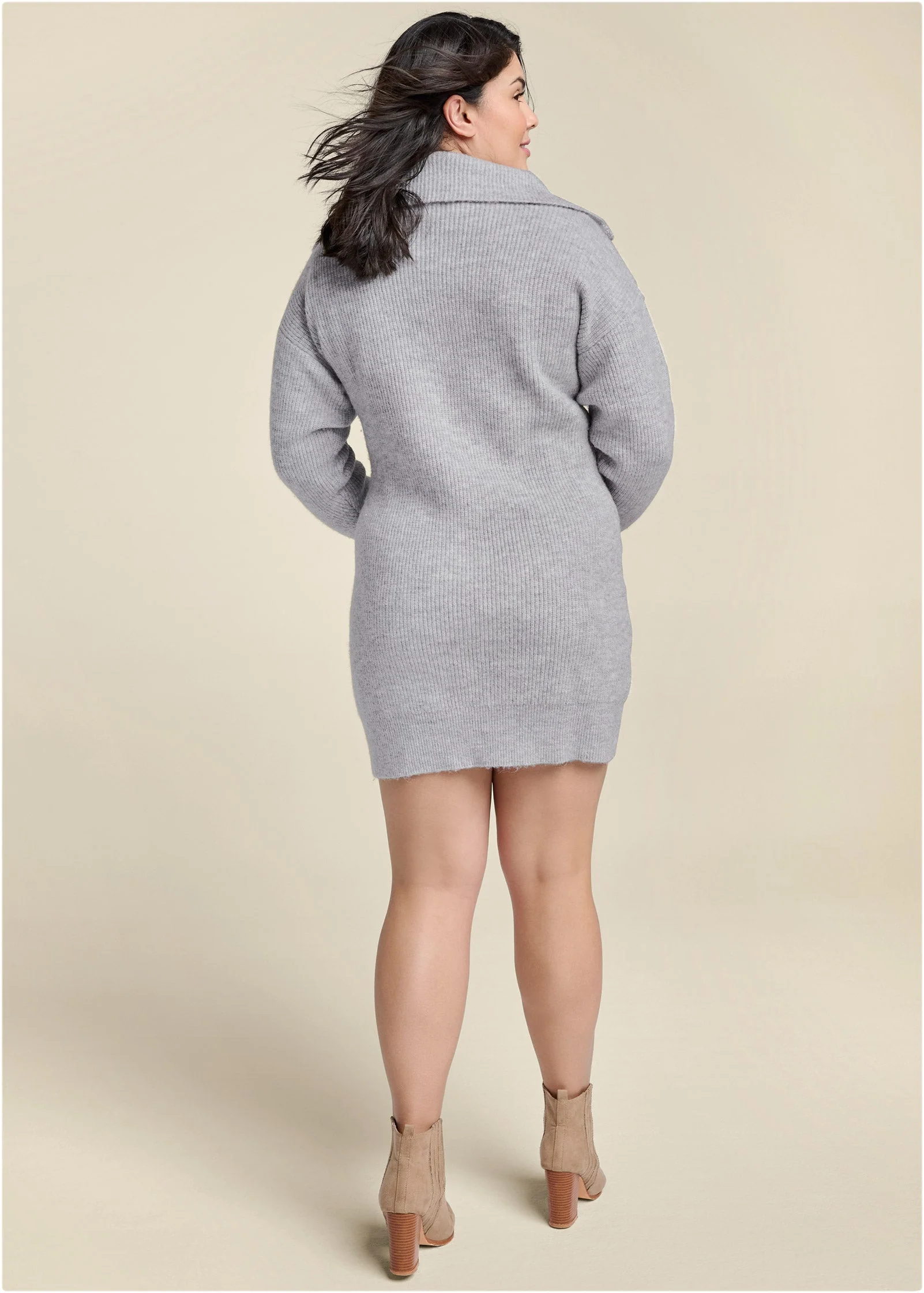 Zip Front Sweater Dress  - Heather Grey - Image 13