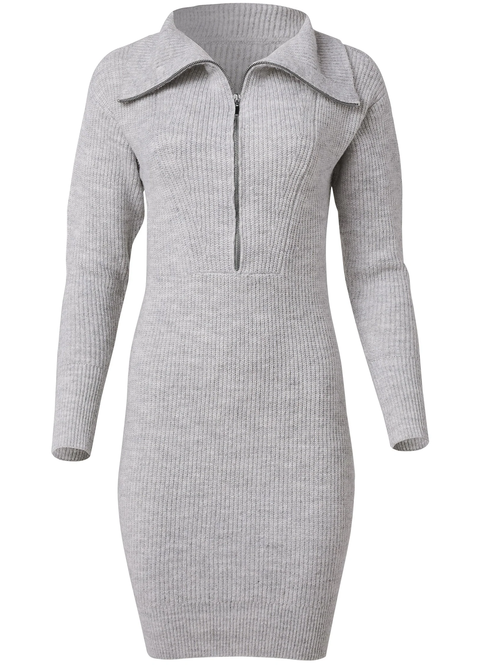 Zip Front Sweater Dress  - Heather Grey - Image 6