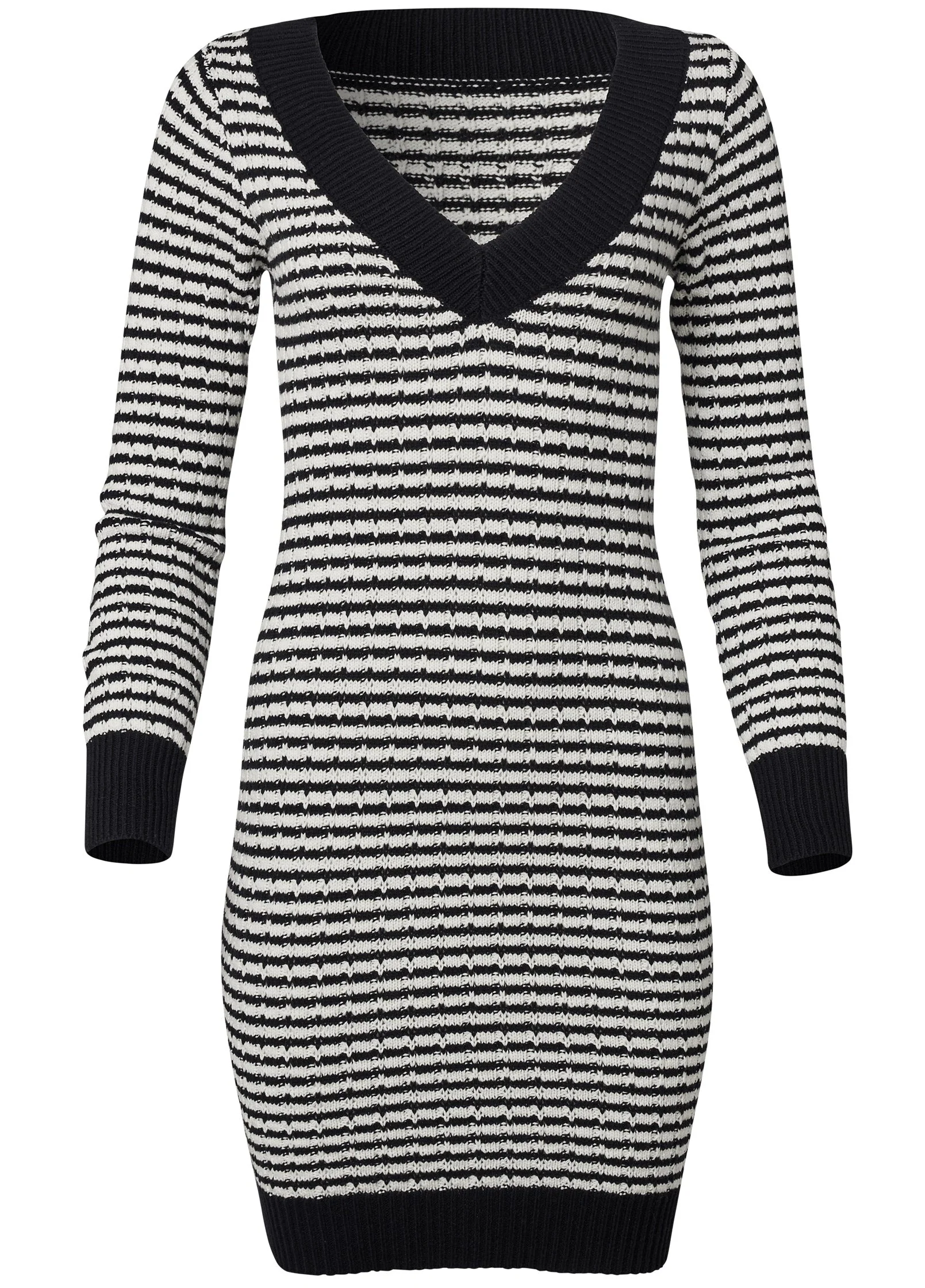 V-Neck Sweater Dress  - Black & White - Image 6