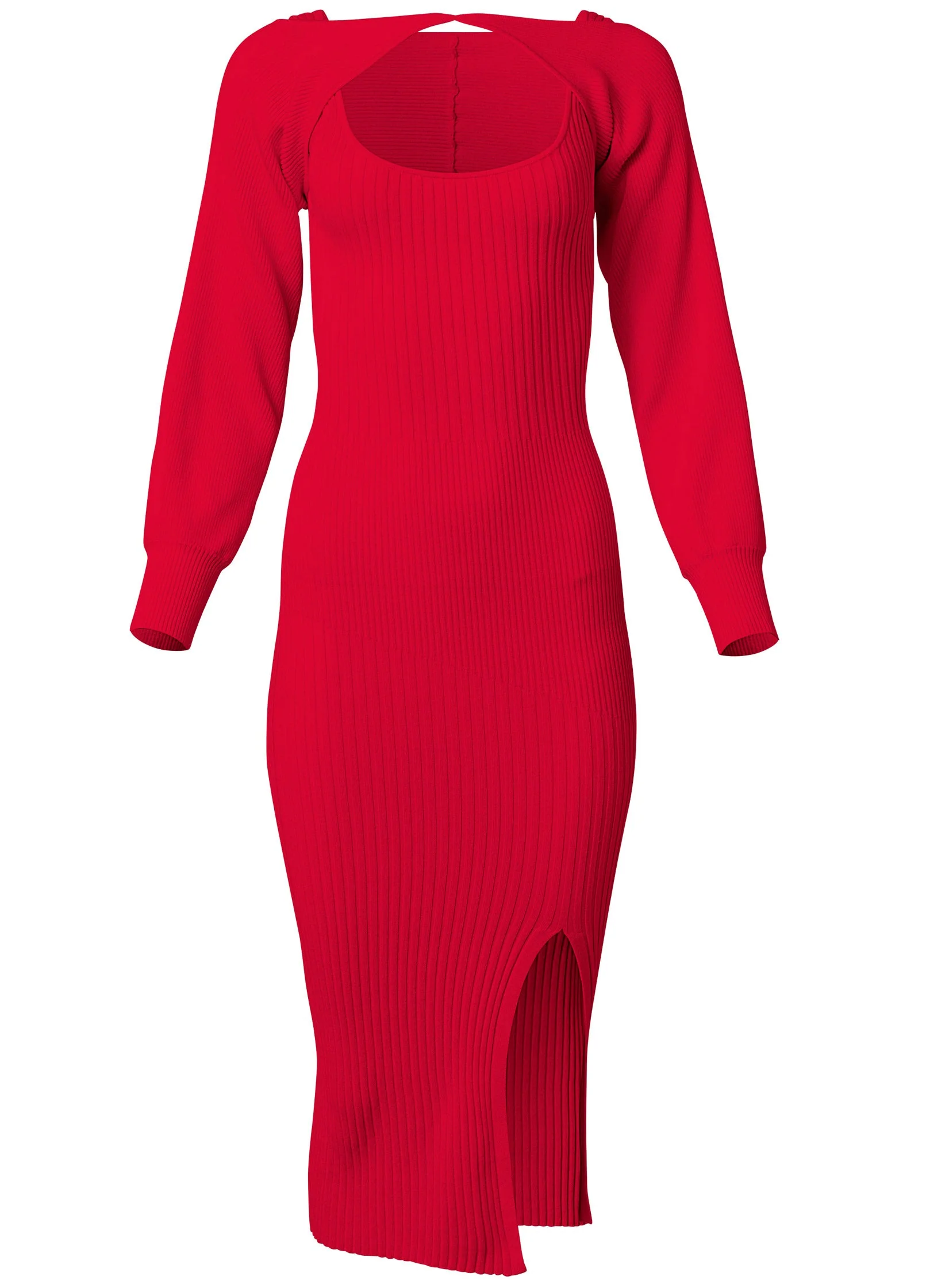 Sweater Dress With Shrug - Red - Image 5