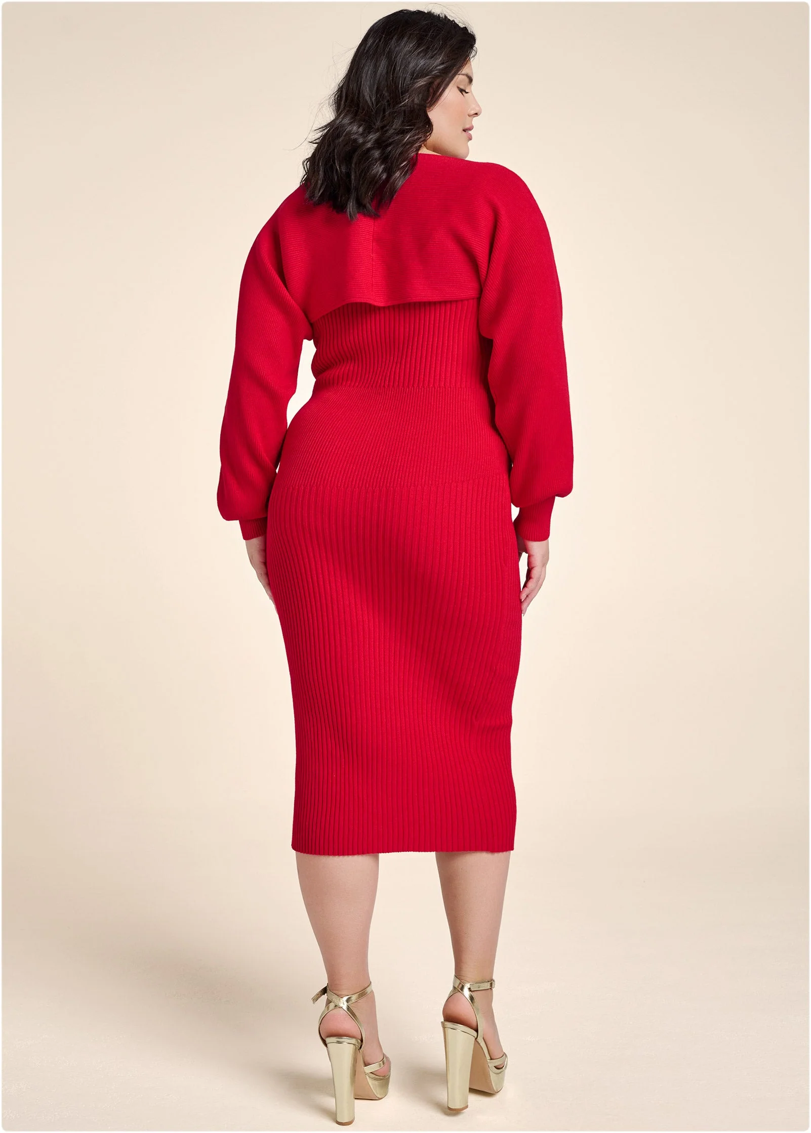 Sweater Dress With Shrug - Red - Image 8