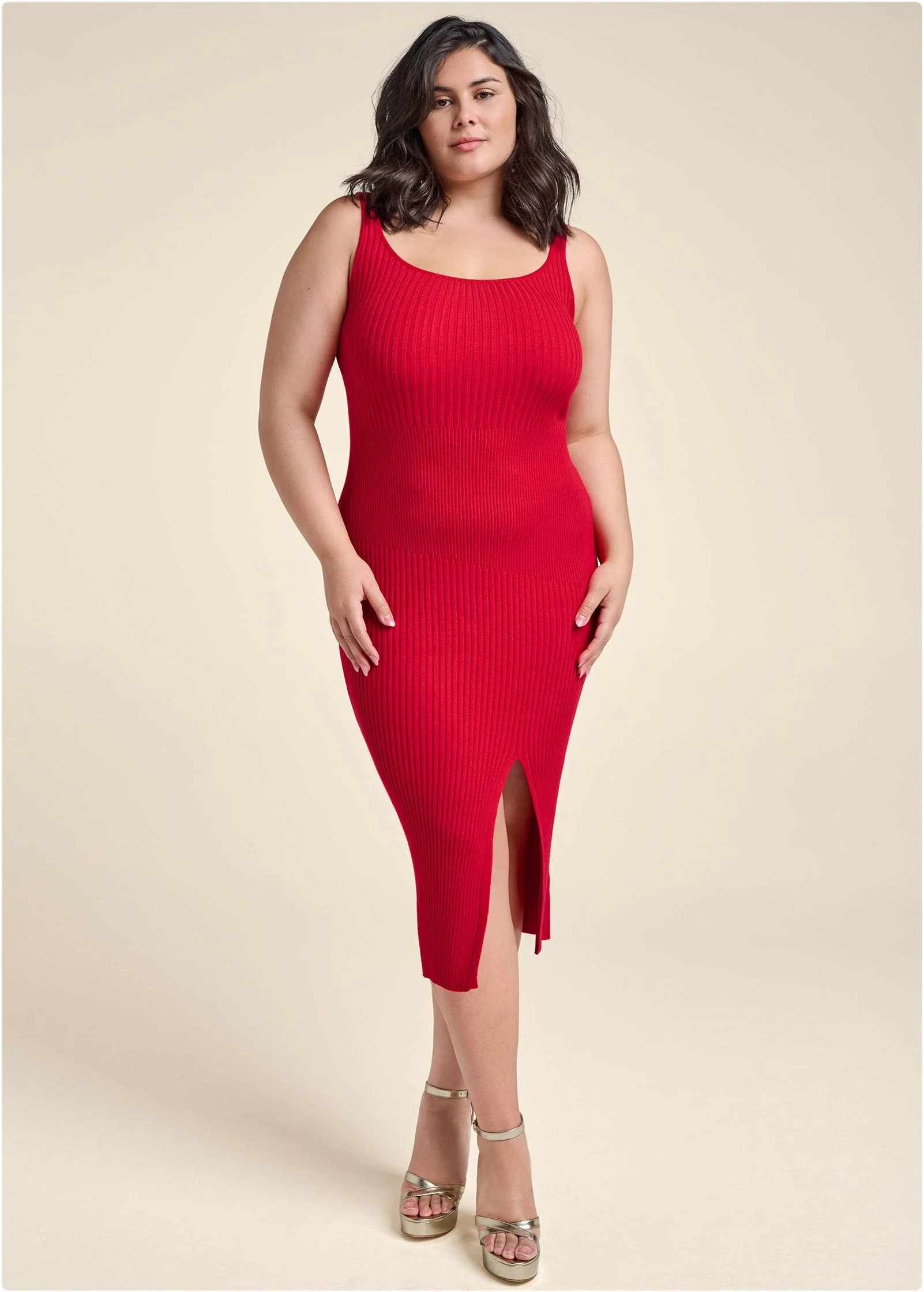 Sweater Dress With Shrug - Red - Image 9