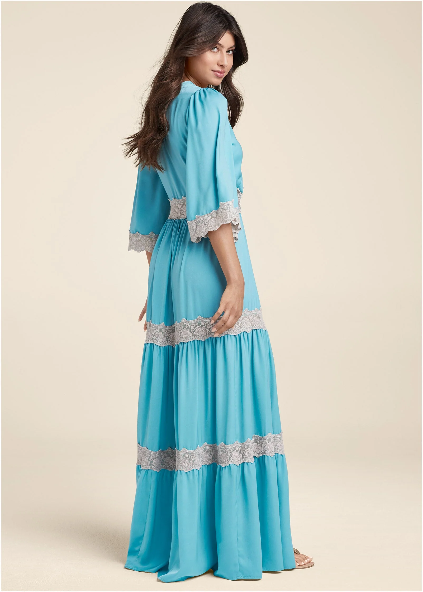 Lace Detail Maxi Dress - Aqua Multi - Image 2