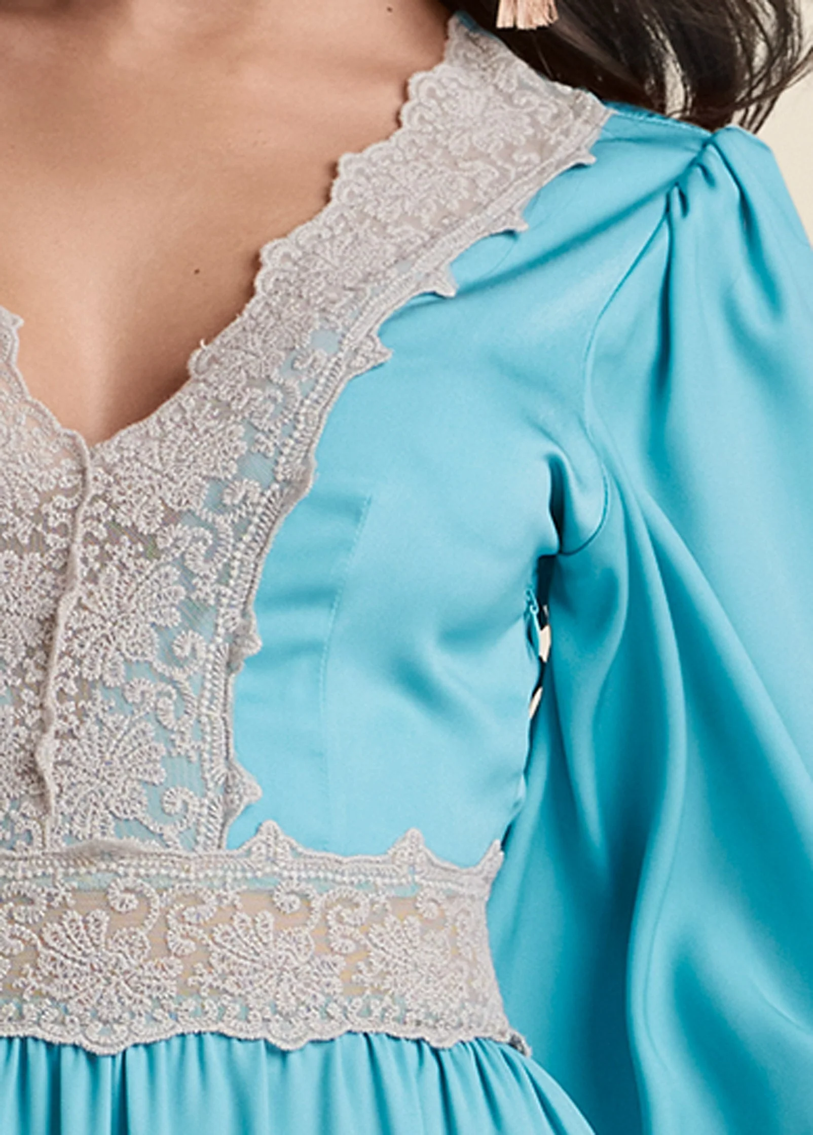 Lace Detail Maxi Dress - Aqua Multi - Image 3