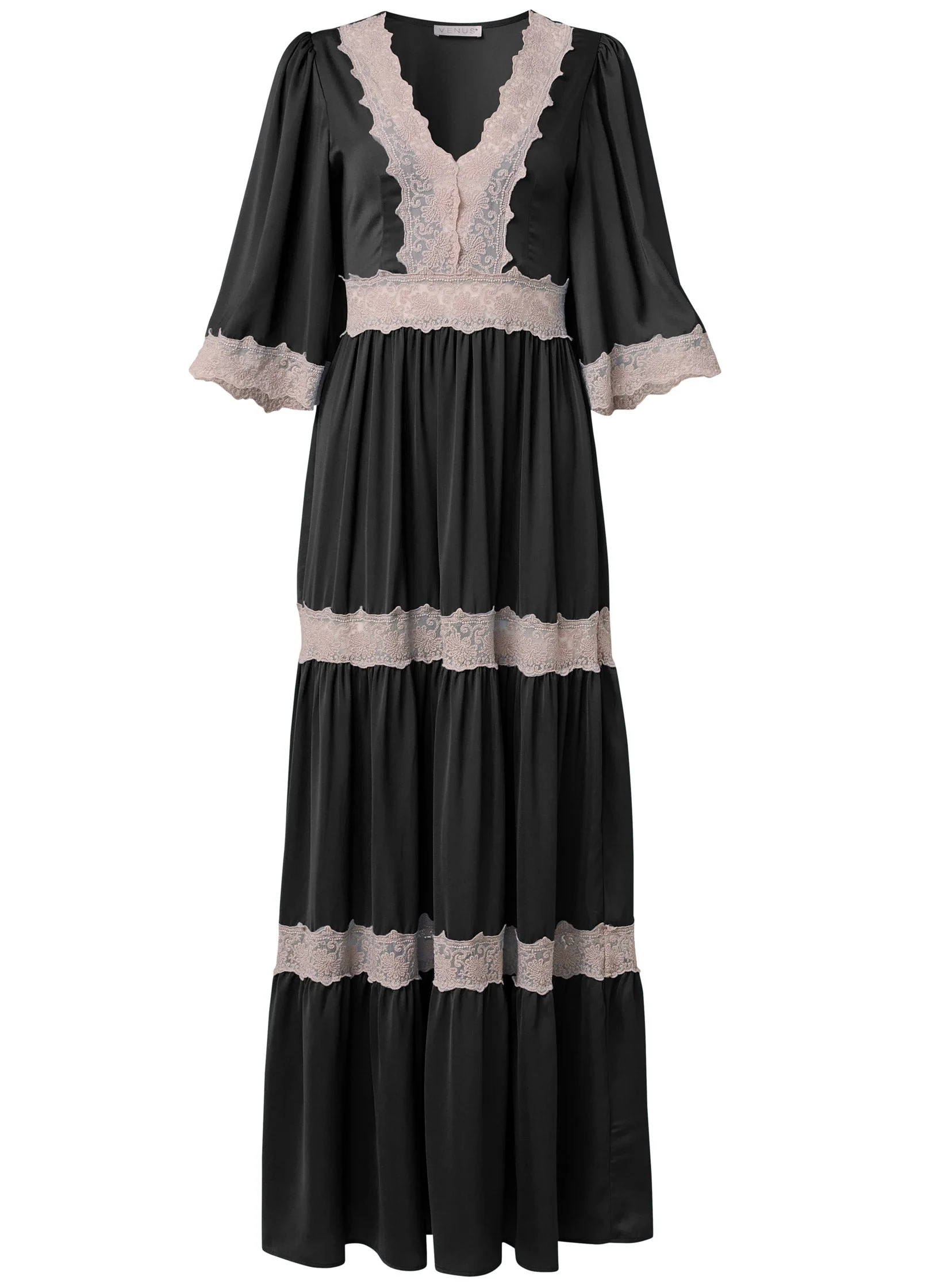 Lace Detail Maxi Dress - Black Multi - Image 2