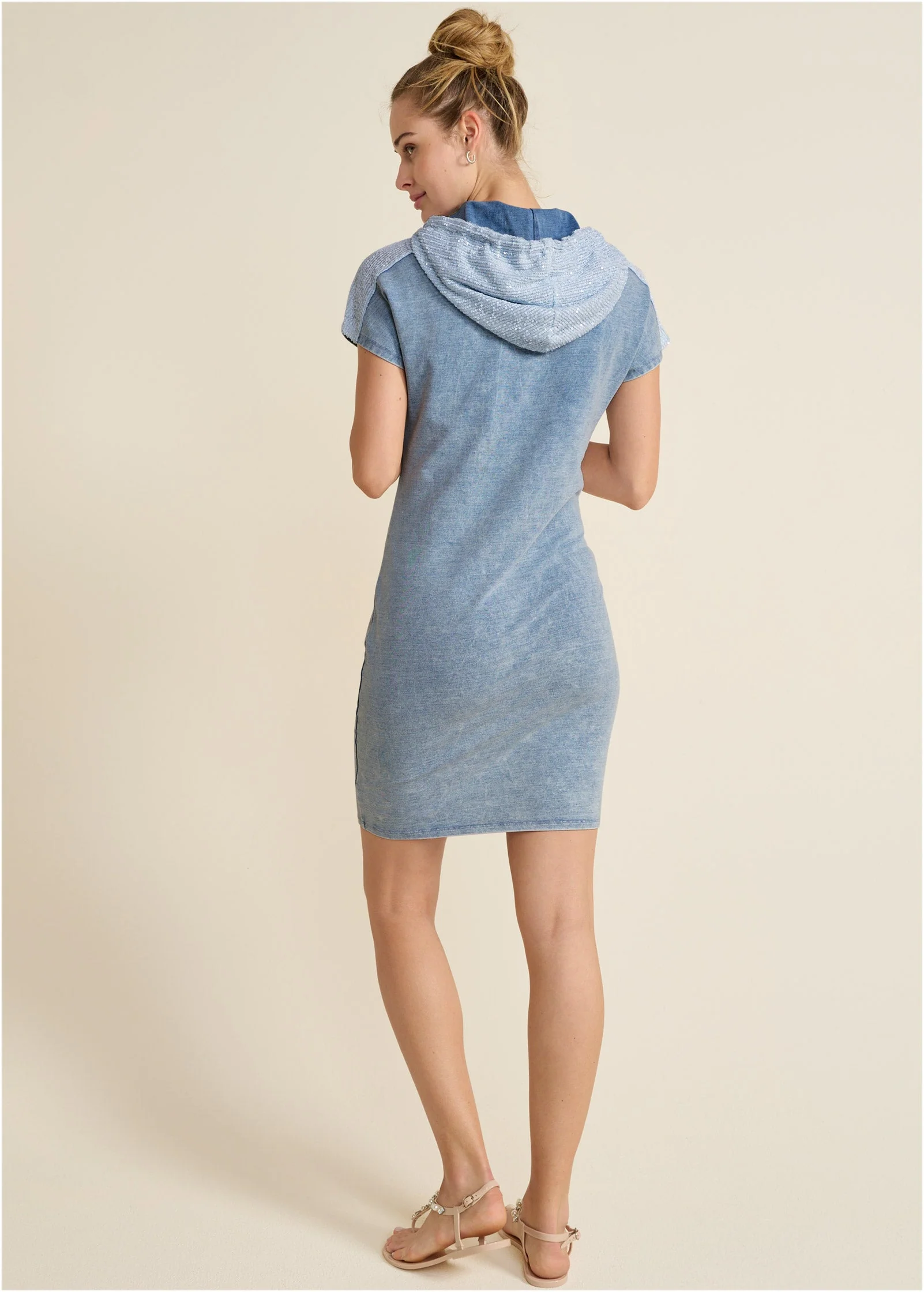 Stone Wash Hooded Dress - Blue & White - Image 2