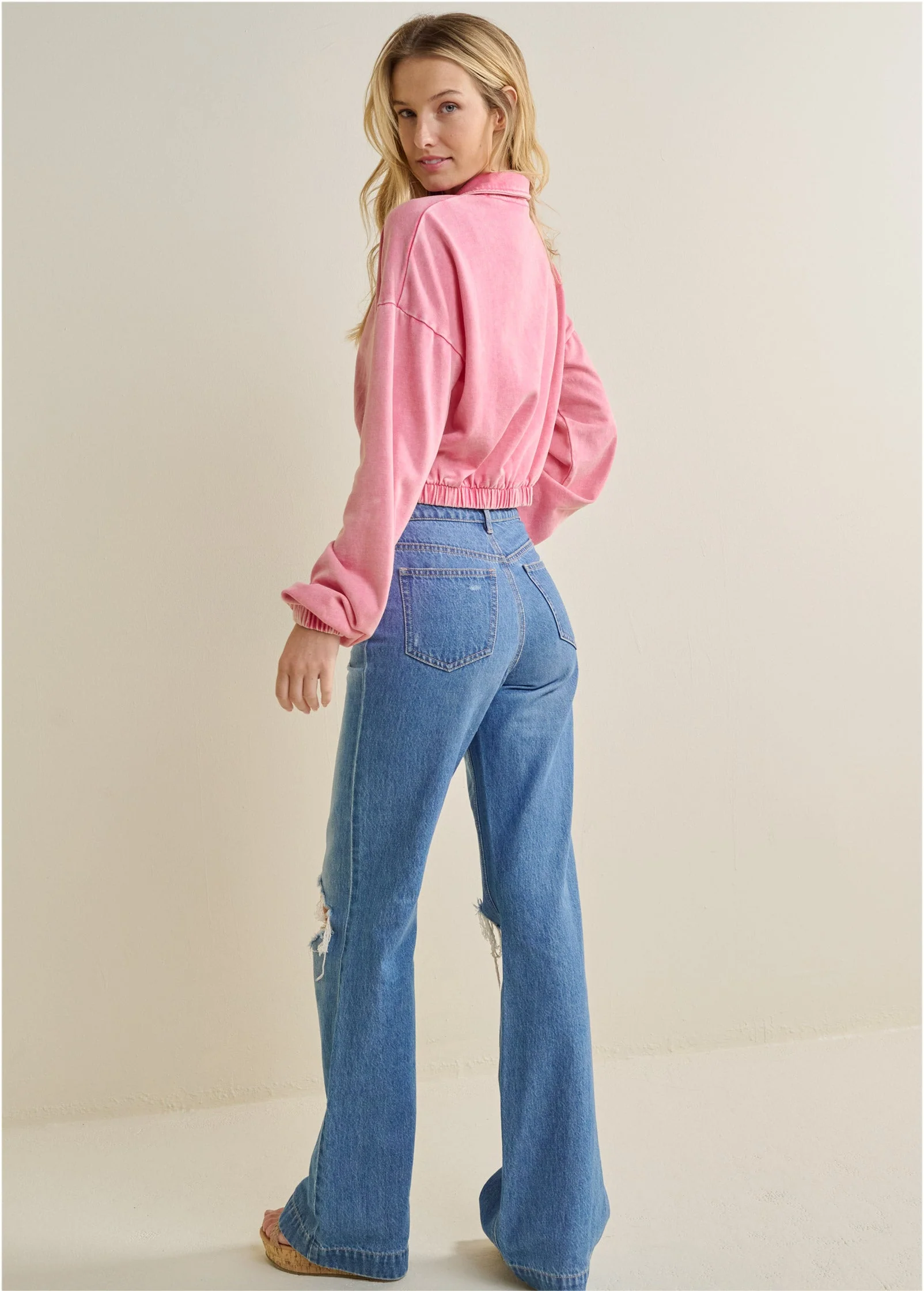 Terry Half-Zip Sweatshirt - Pink - Image 3