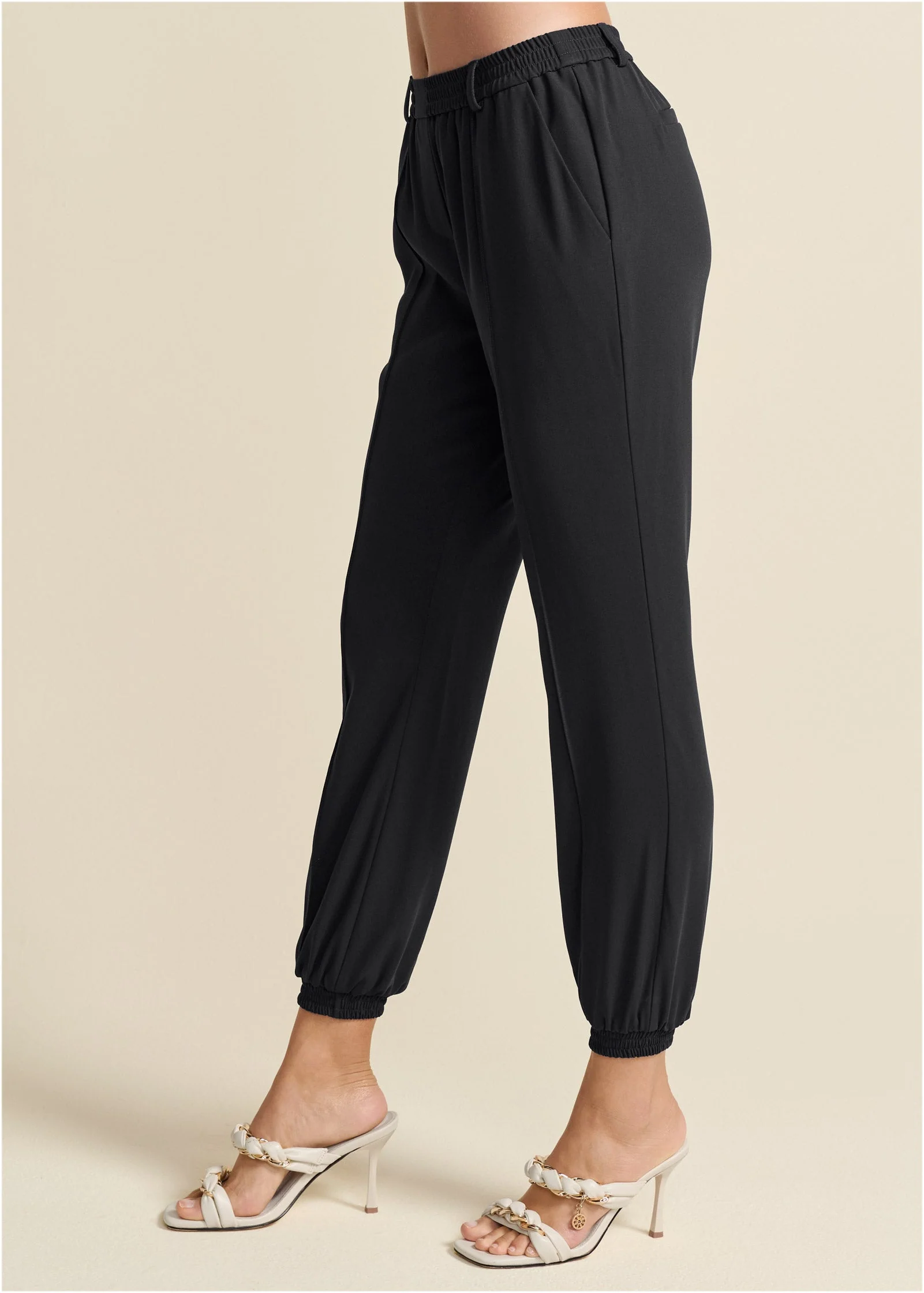 Woven High-Rise Joggers - Jet Black - Image 4
