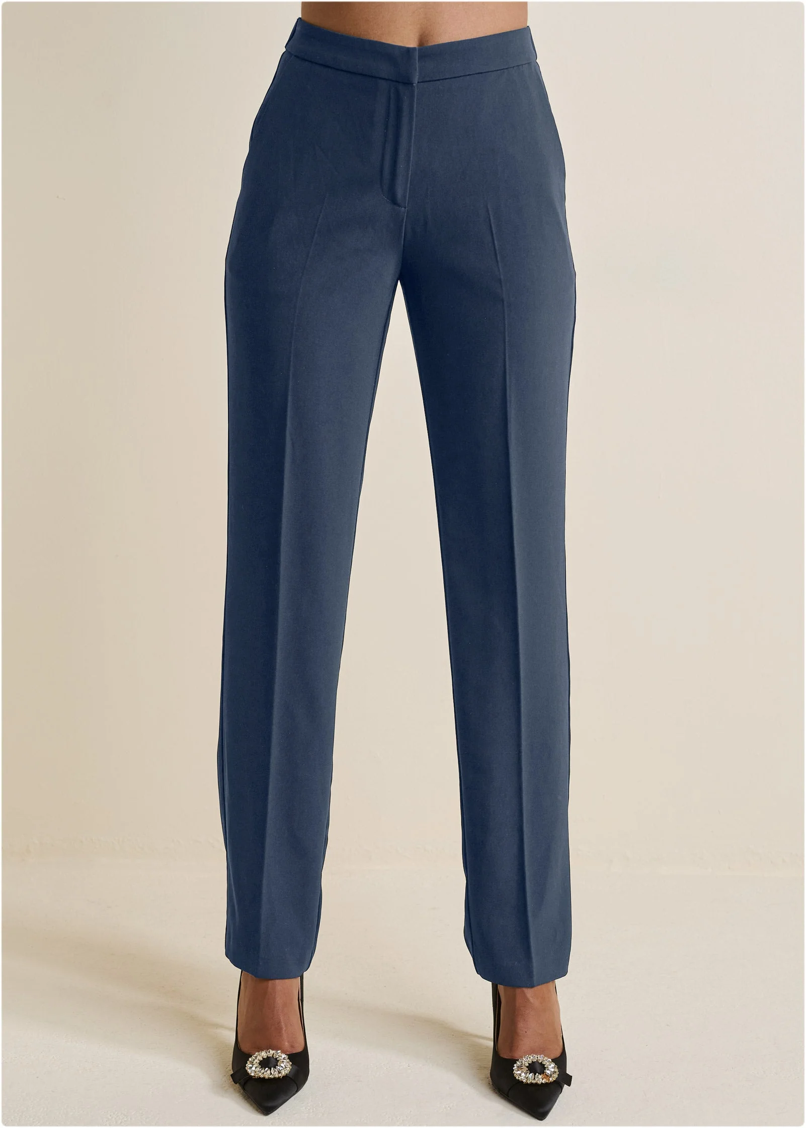 High-Rise Straight Trousers - Navy - Image 2