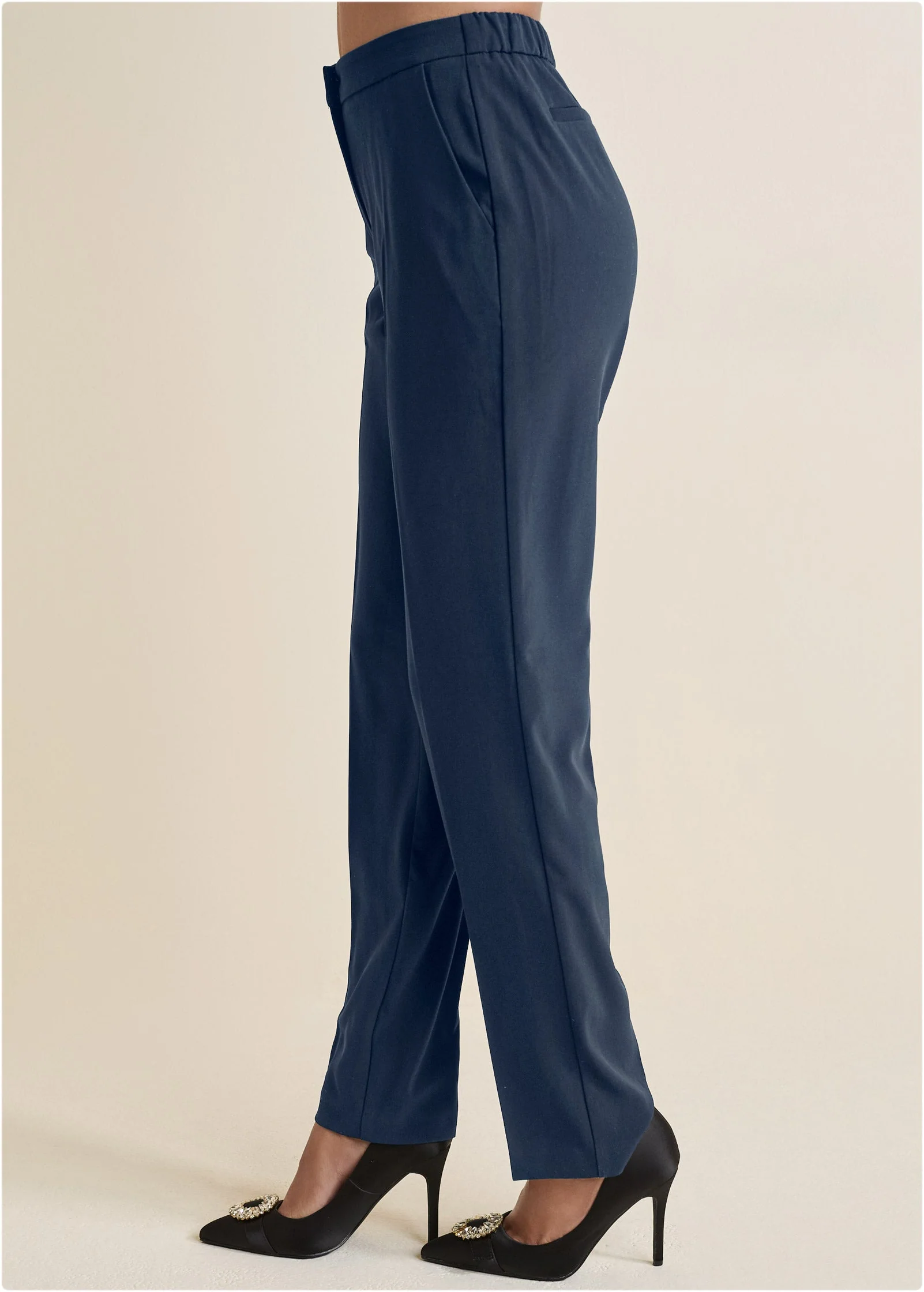 High-Rise Straight Trousers - Navy - Image 4