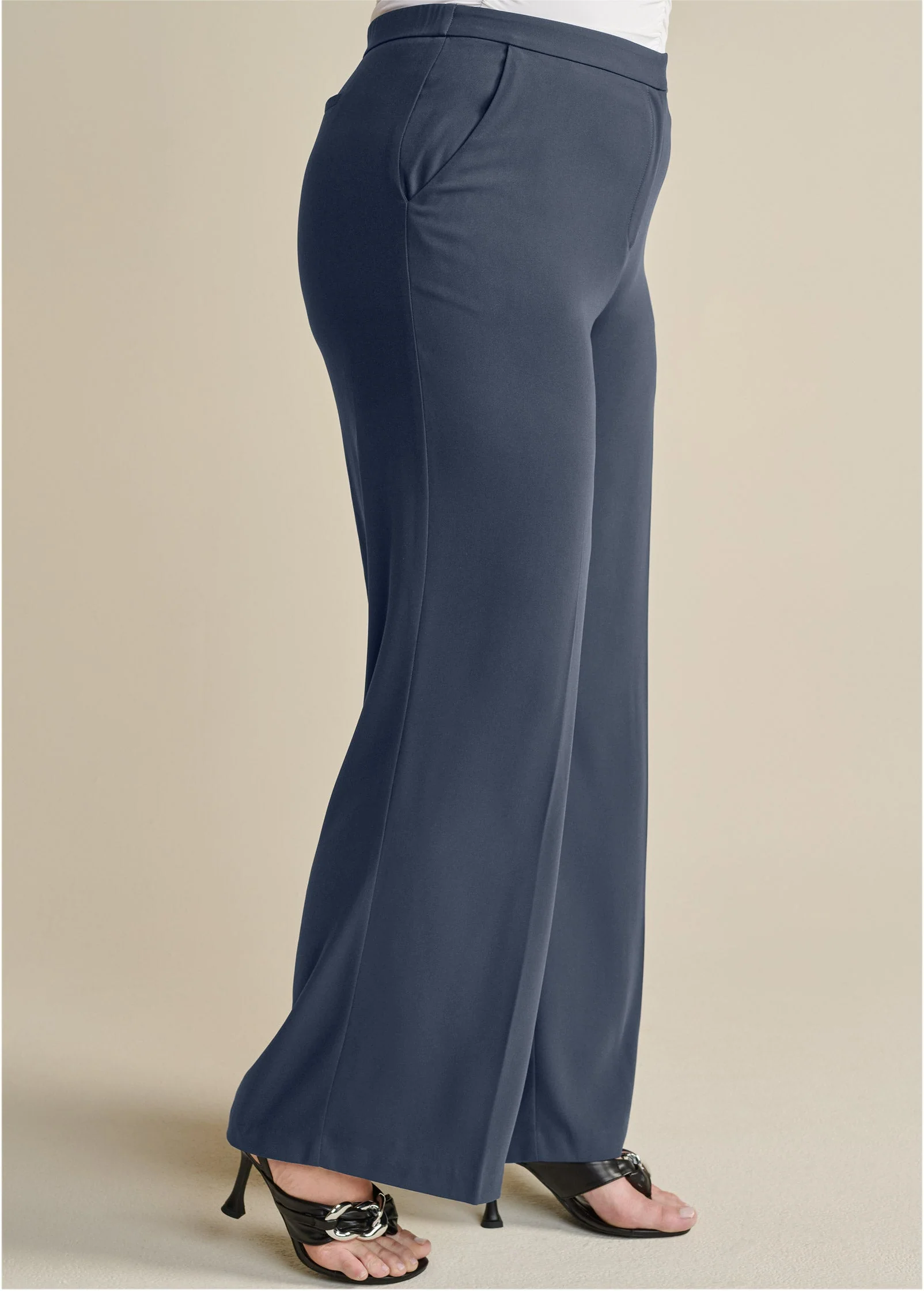 High-Rise Wide Leg Trousers - Navy - Image 11