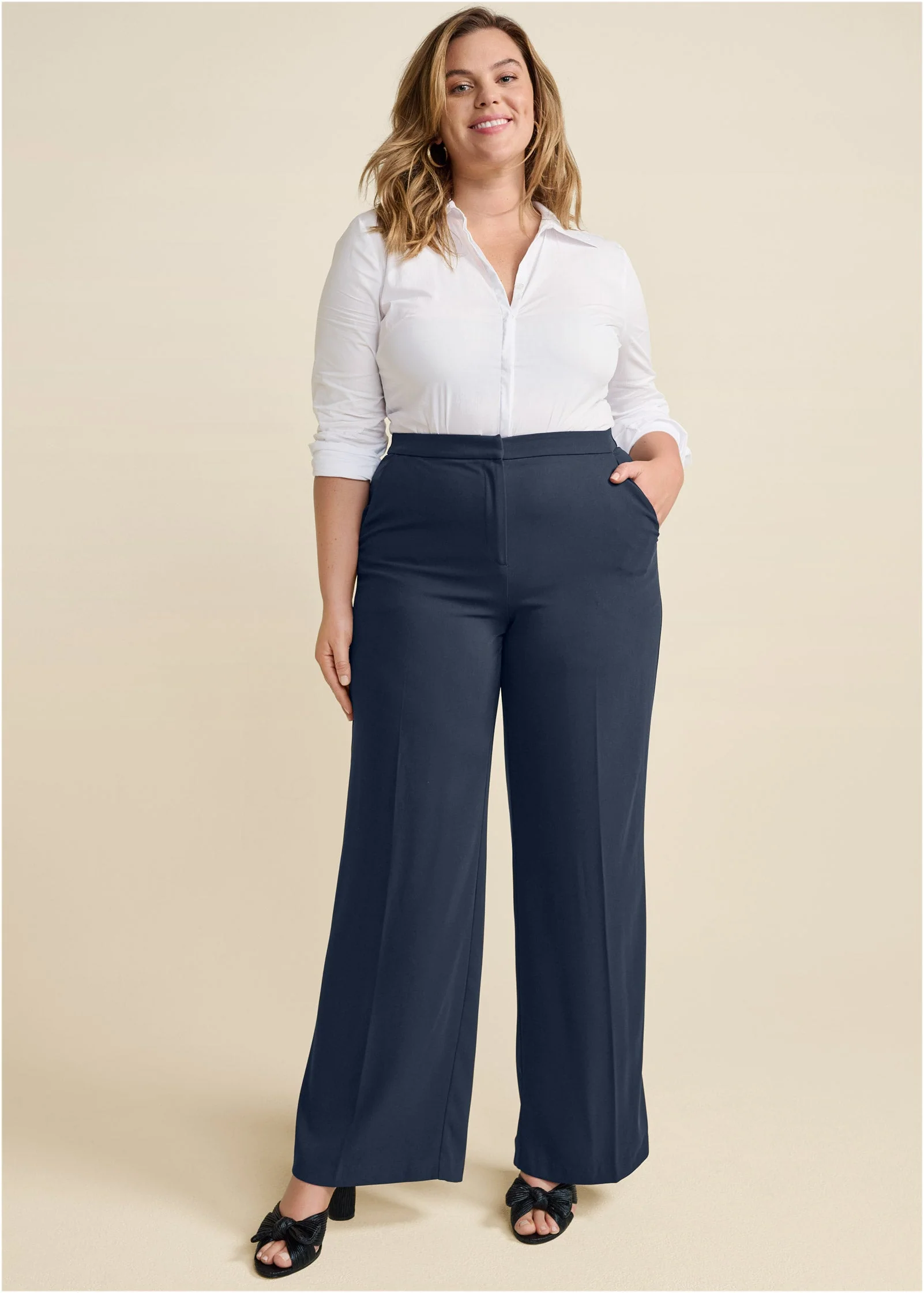 High-Rise Wide Leg Trousers - Navy - Image 12