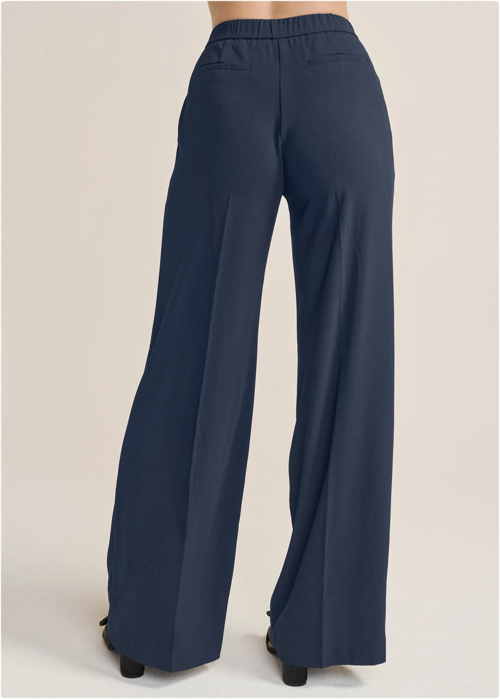 High-Rise Wide Leg Trousers - Navy - Image 3