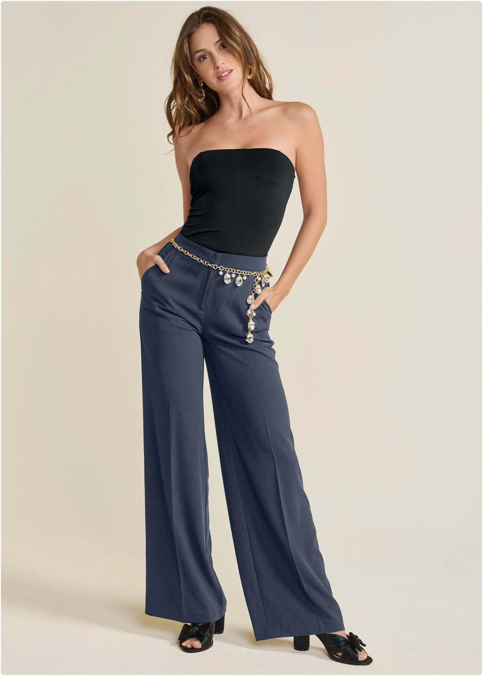 High-Rise Wide Leg Trousers - Navy - Image 8