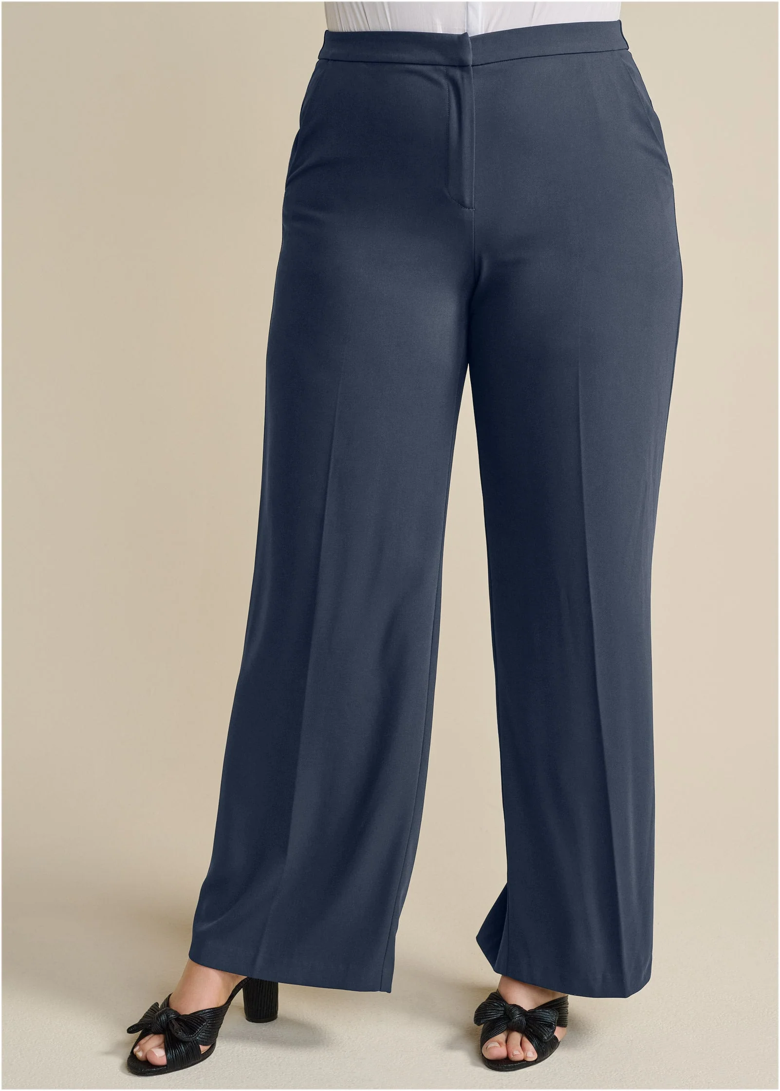 High-Rise Wide Leg Trousers - Navy - Image 9