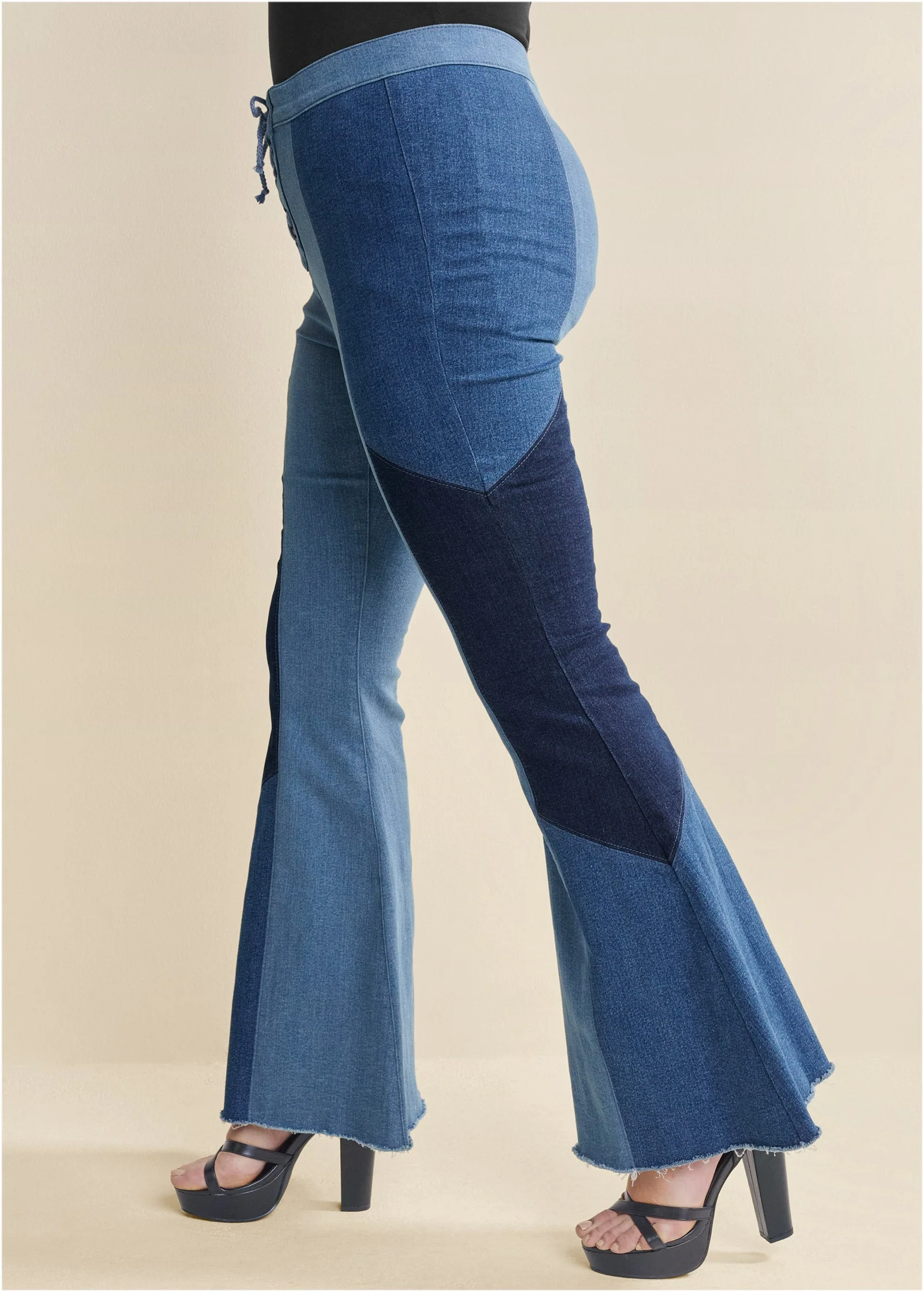 Color Block Flare Jeans - Denim Multi - Image 10