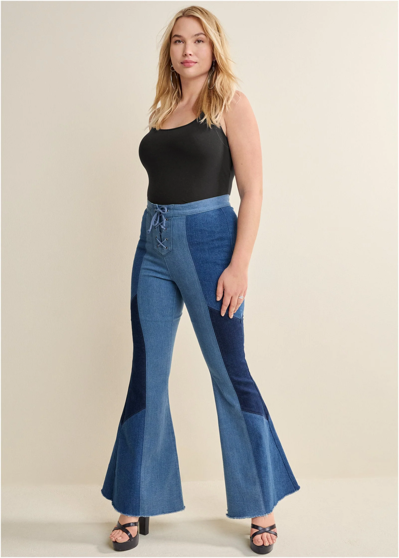 Color Block Flare Jeans - Denim Multi - Image 11
