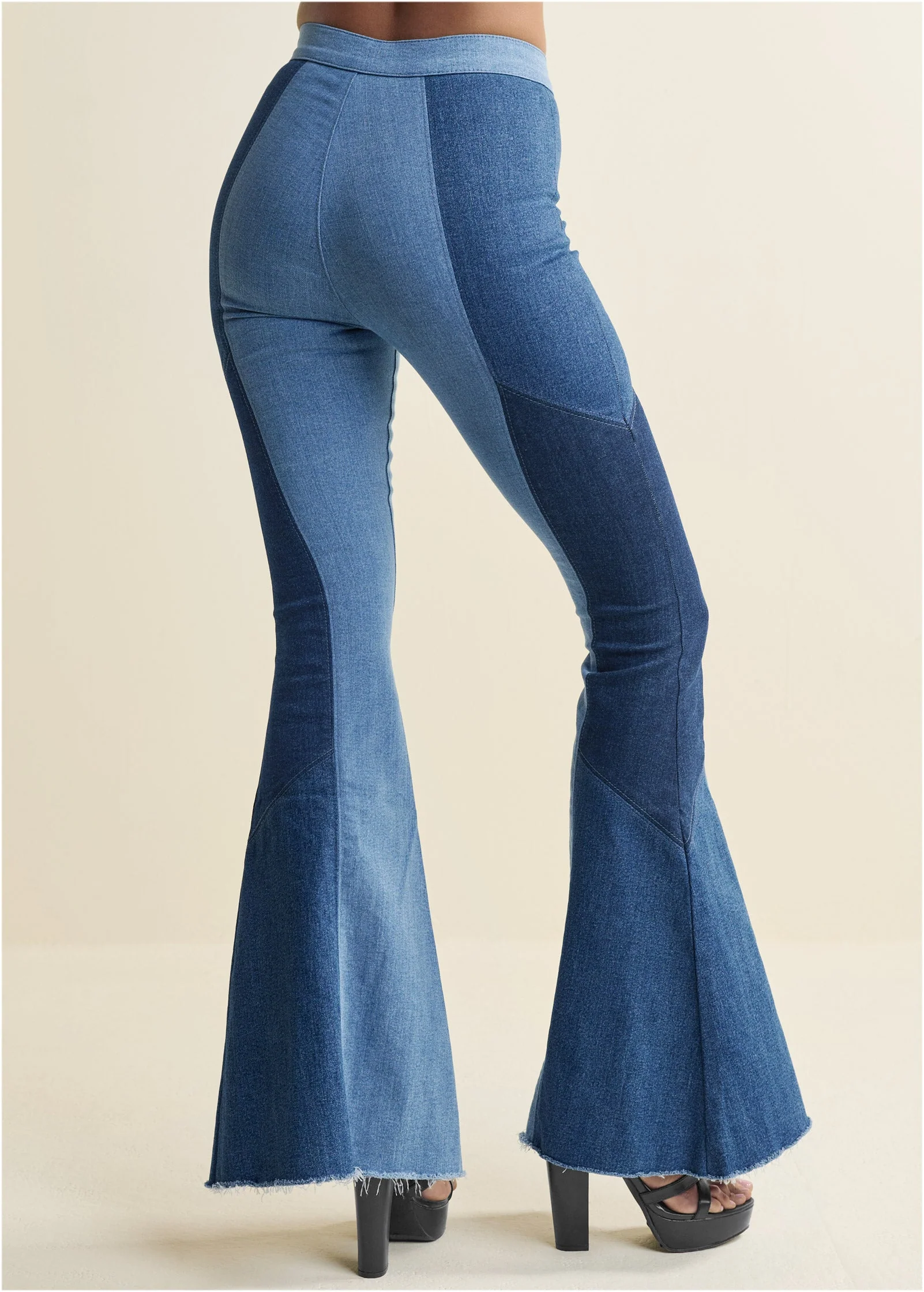 Color Block Flare Jeans - Denim Multi - Image 3