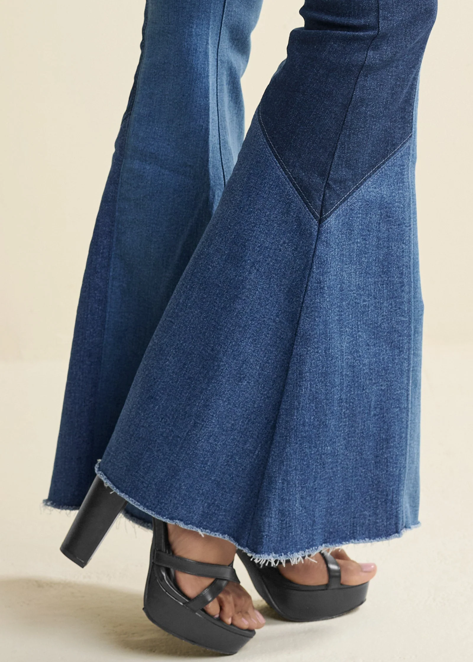 Color Block Flare Jeans - Denim Multi - Image 6