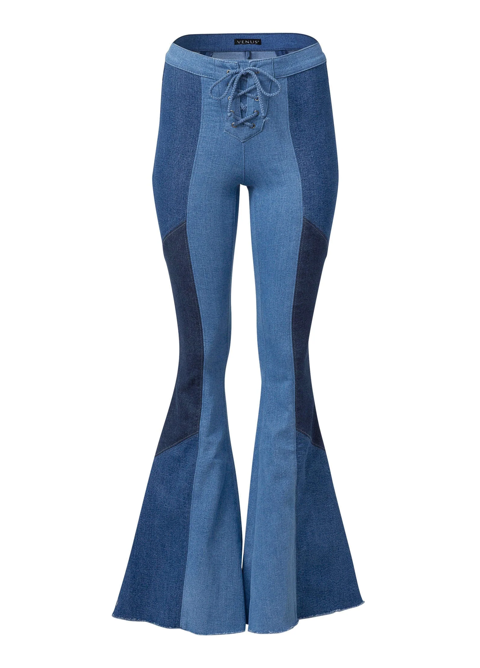 Color Block Flare Jeans - Denim Multi - Image 7