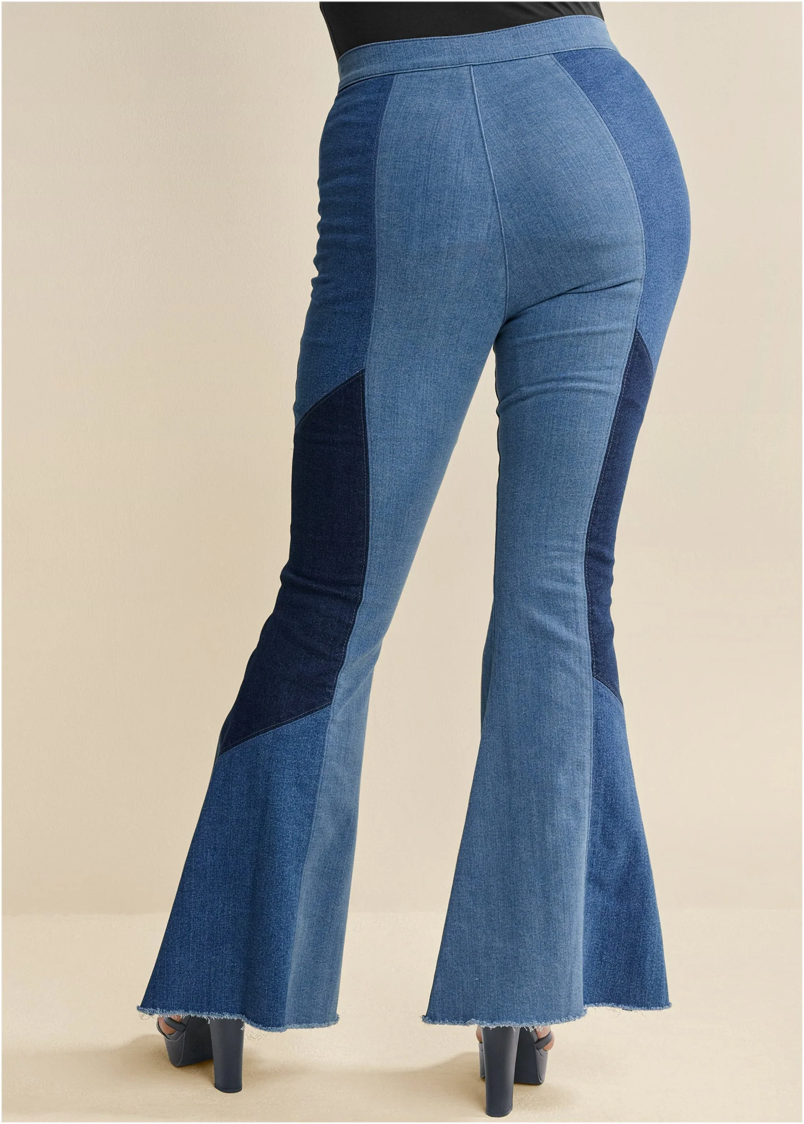 Color Block Flare Jeans - Denim Multi - Image 9