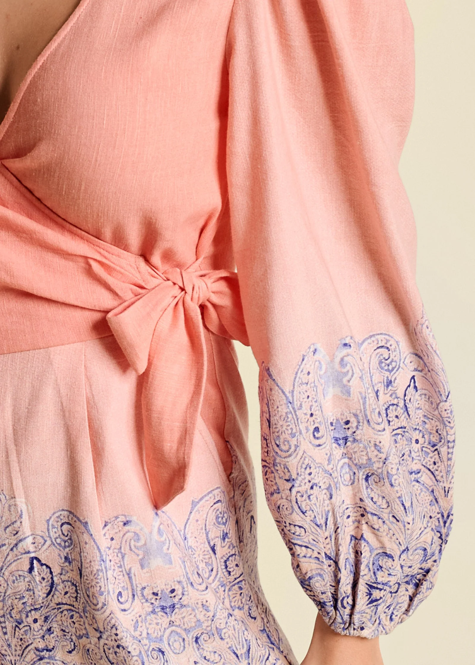 Linen Printed Romper  - Blush Multi - Image 4