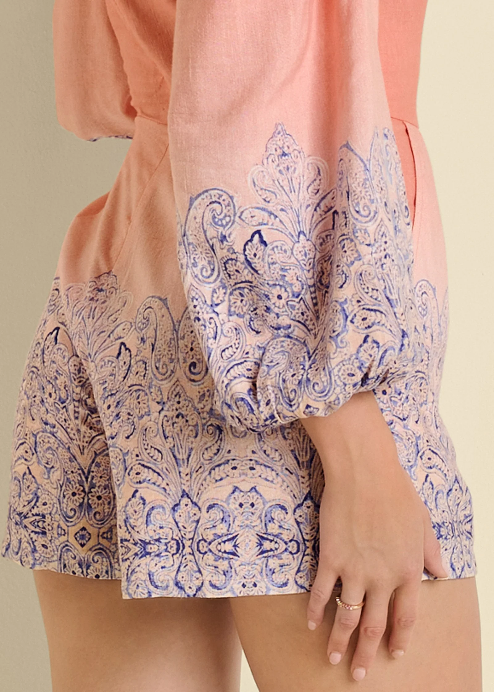 Linen Printed Romper  - Blush Multi - Image 5