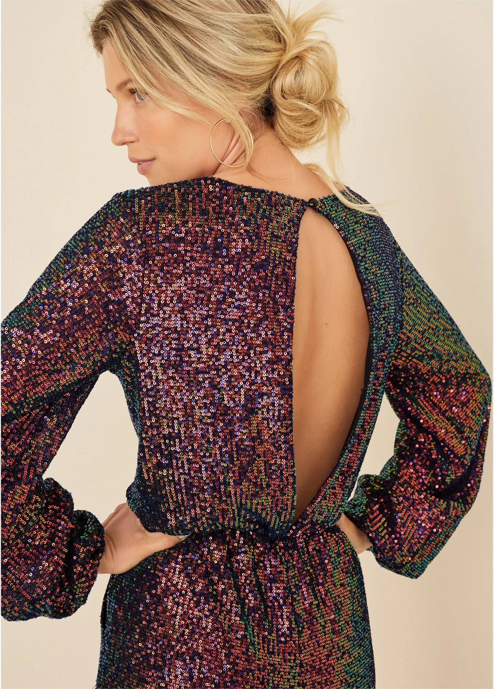 Wrap Sequin Romper - Black Multi - Image 5