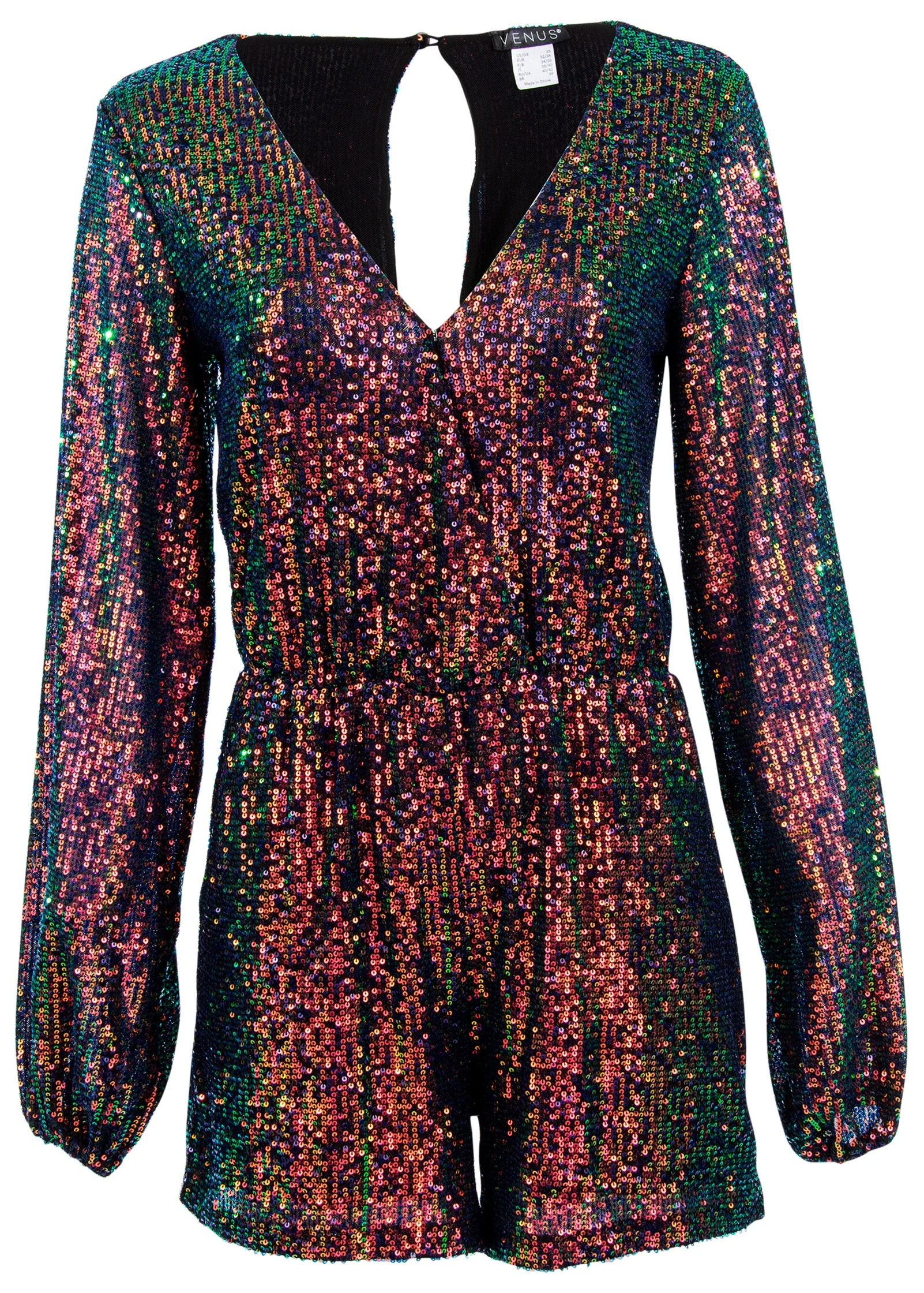 Wrap Sequin Romper - Black Multi - Image 6