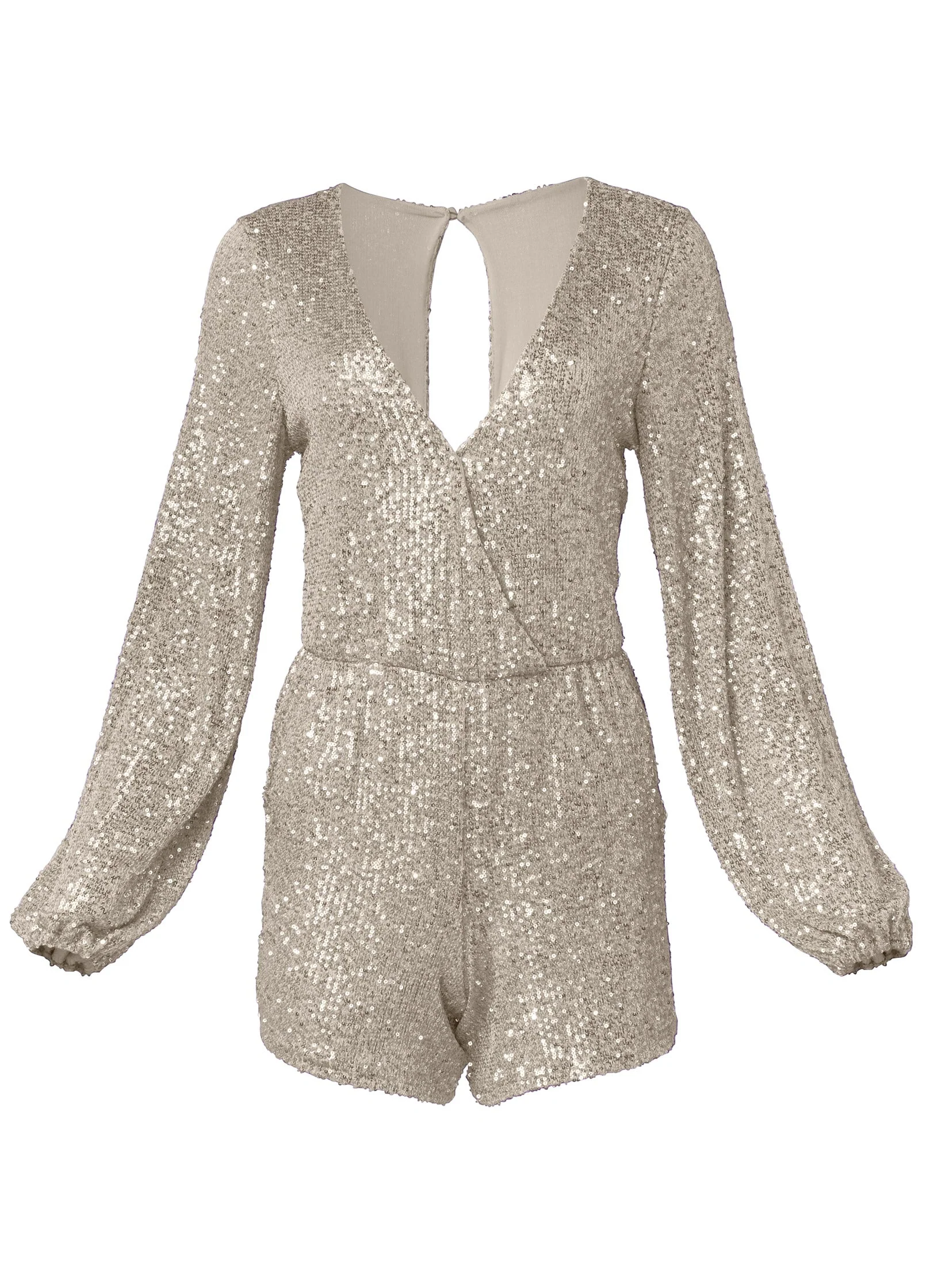 Wrap Sequin Romper - Champagne - Image 5