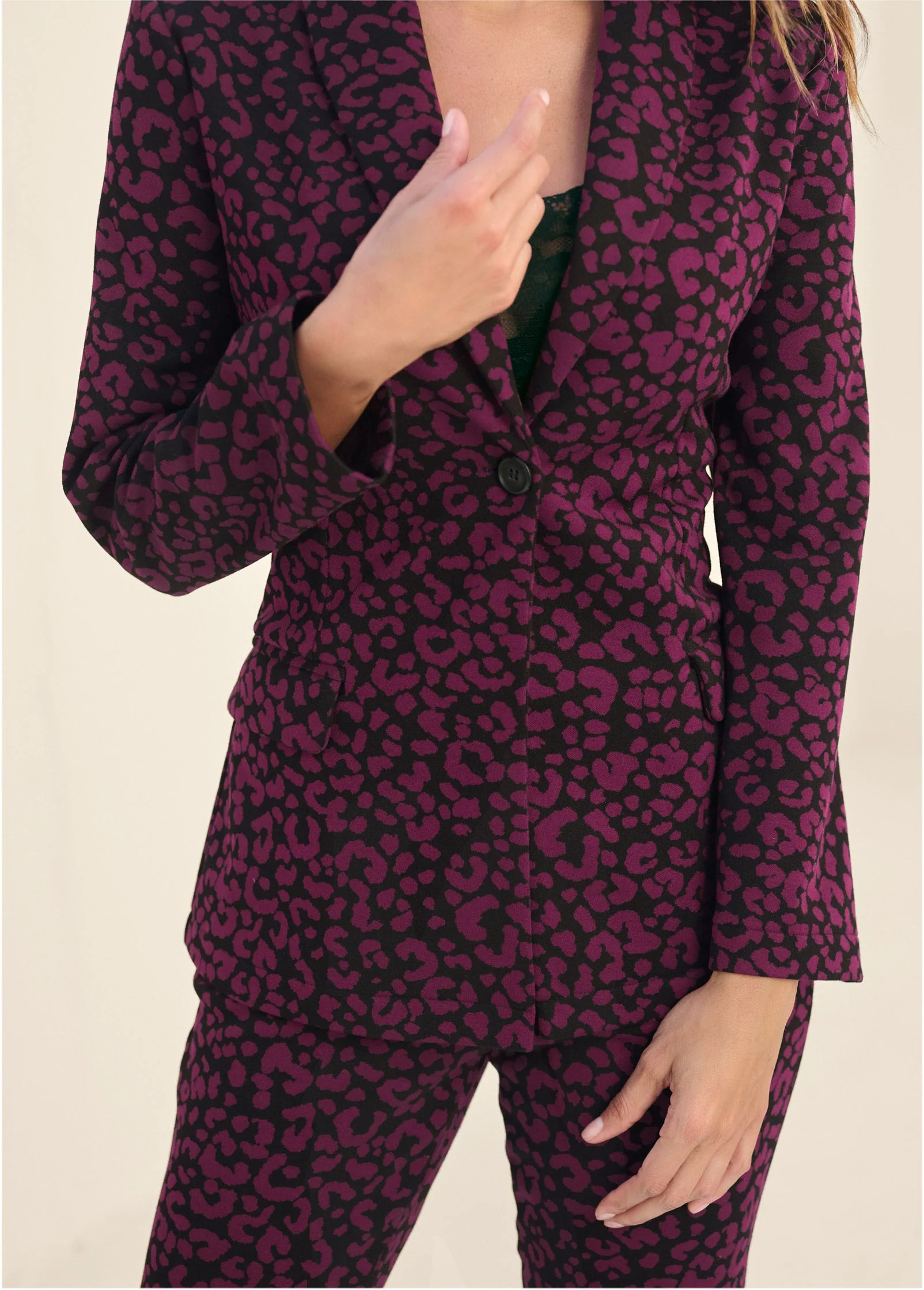 Leopard Kick Flare Suit Set - Wine - Image 3