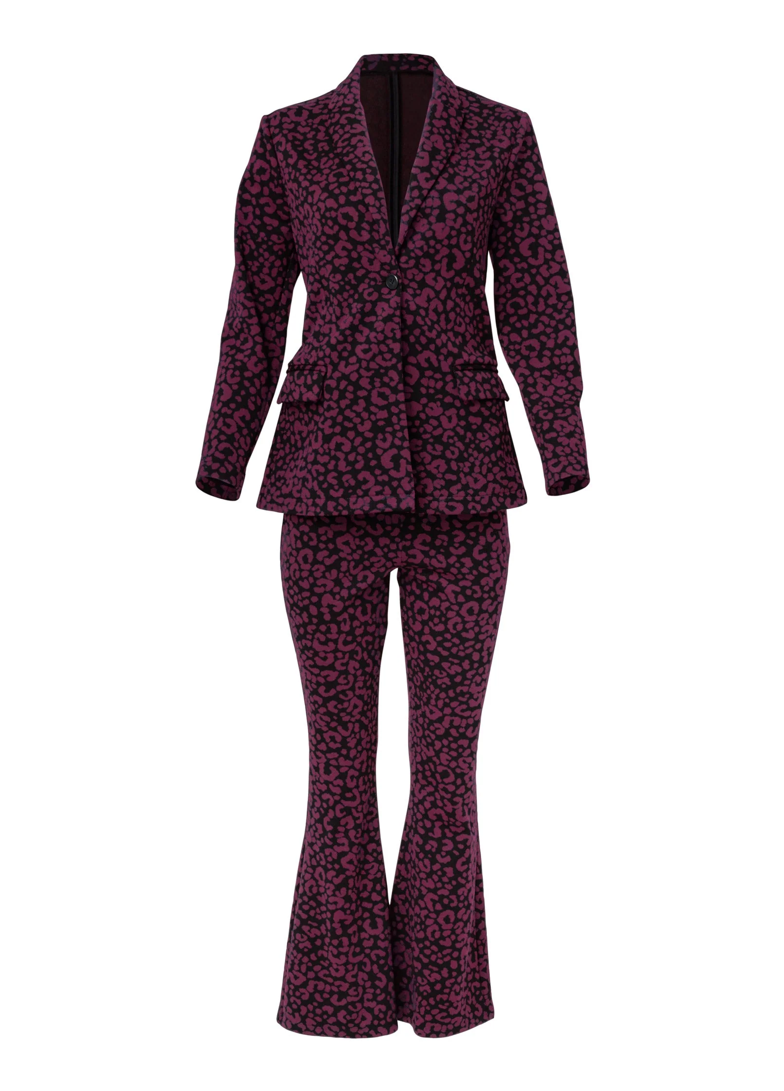 Leopard Kick Flare Suit Set - Wine - Image 5