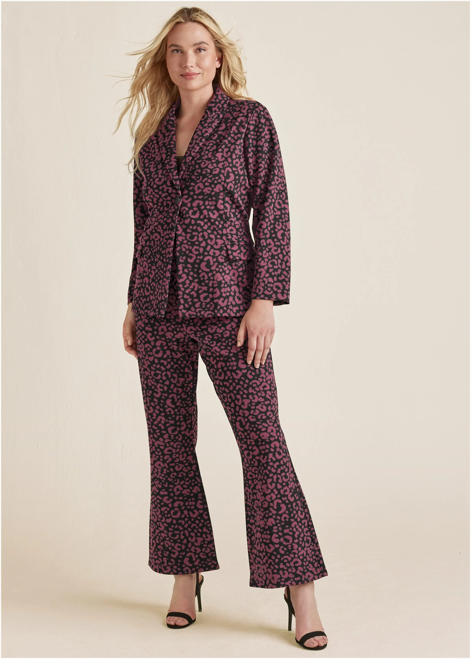 Leopard Kick Flare Suit Set - Wine - Image 7